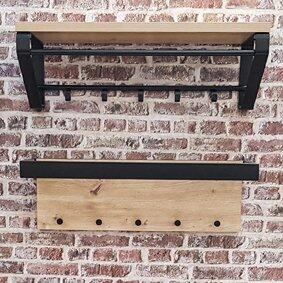 Weinregal-Halter aus Holz und Metall mit gebogenen Streben und Haken zur Aufbewahrung von Weinflaschen.