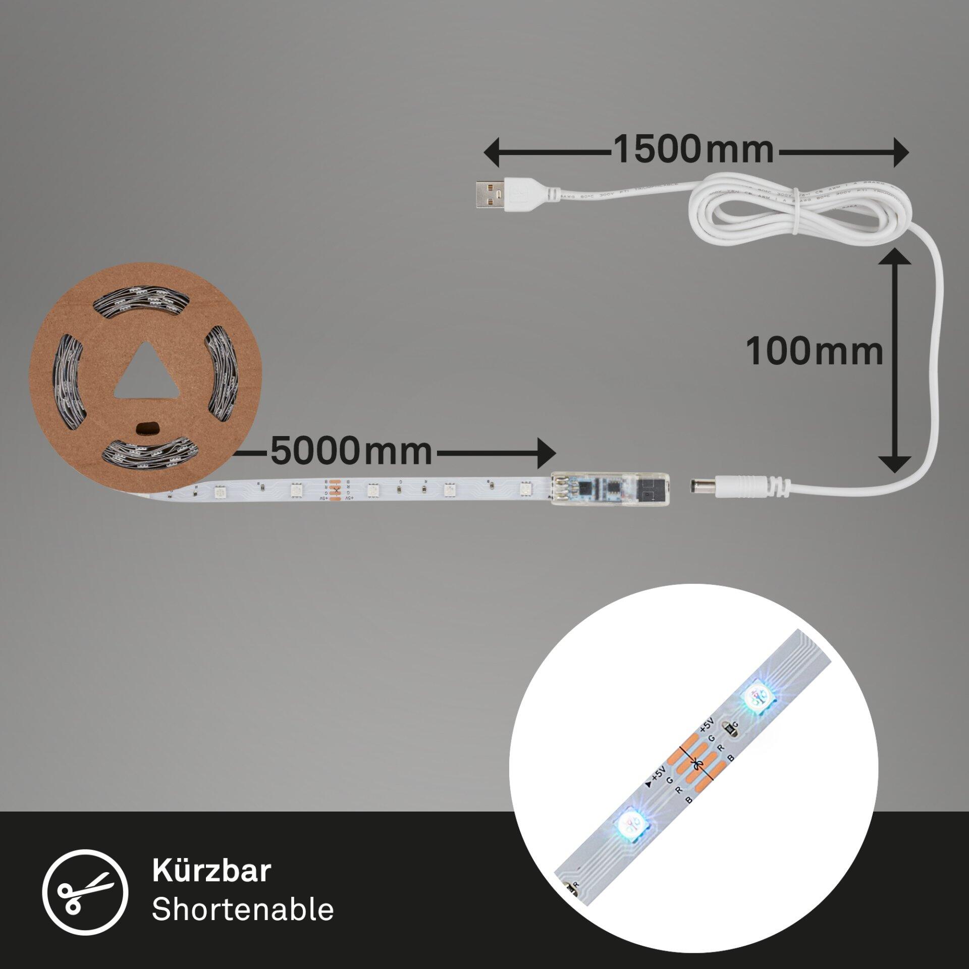 LED Band BRILO, flexibel kürzbar auf bis zu 500 cm Länge, mit Netzteil und sichtbaren Markierungen zur individuellen Anpassung.