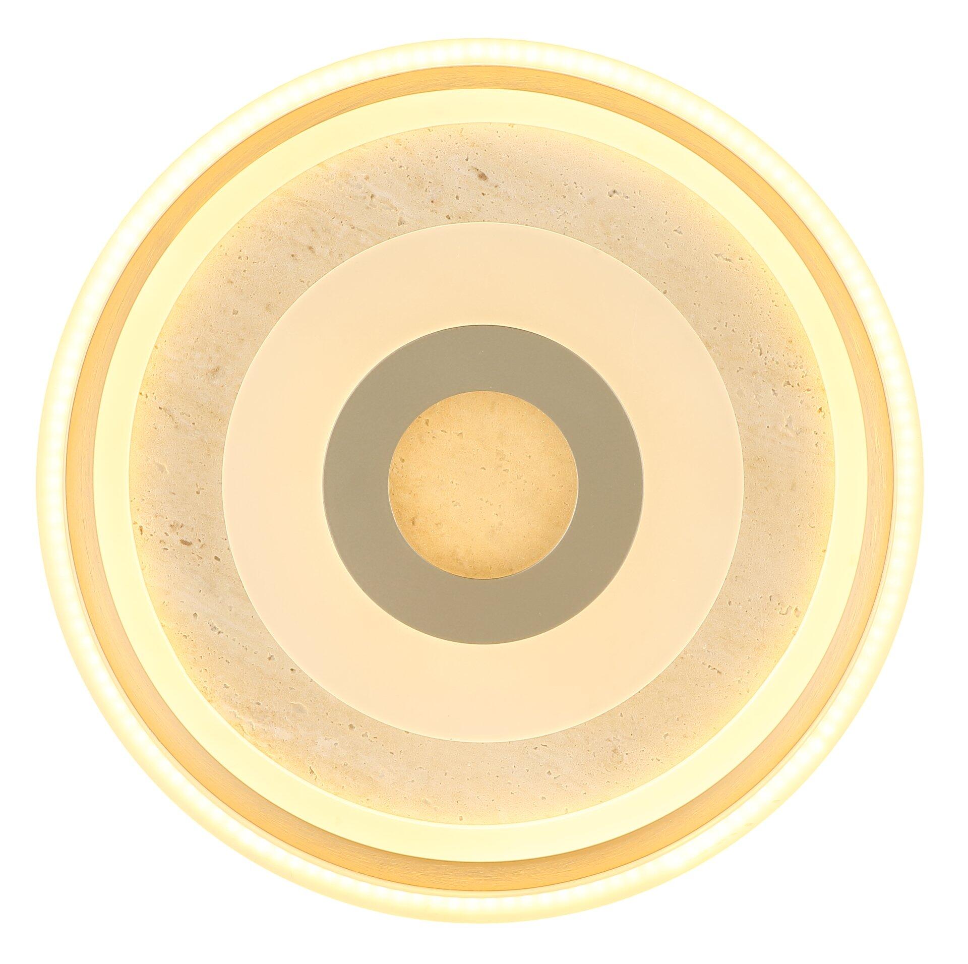 Deckenleuchte CARDENAS mit konzentrischen, gelb-gold leuchtenden Ringen in Frontalperspektive.