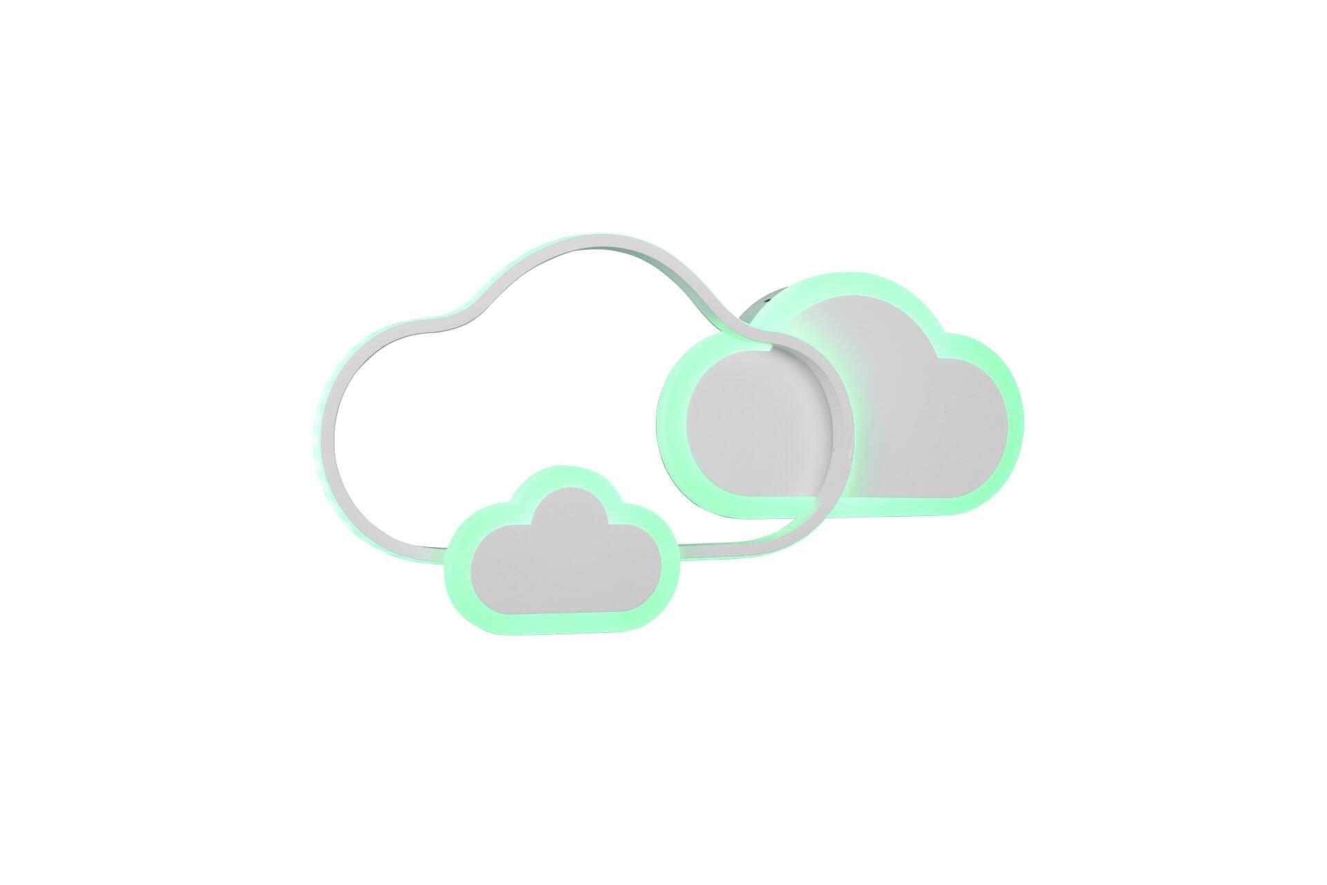 Deckenleuchte Cloudy in charakteristischer Wolkenform mit beleuchteter Kontur und silbernem Innenraum, Frontalperspektive.