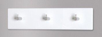 Weißer Wandhaken mit drei verchromten Haken zur Aufhängung von Gegenständen.