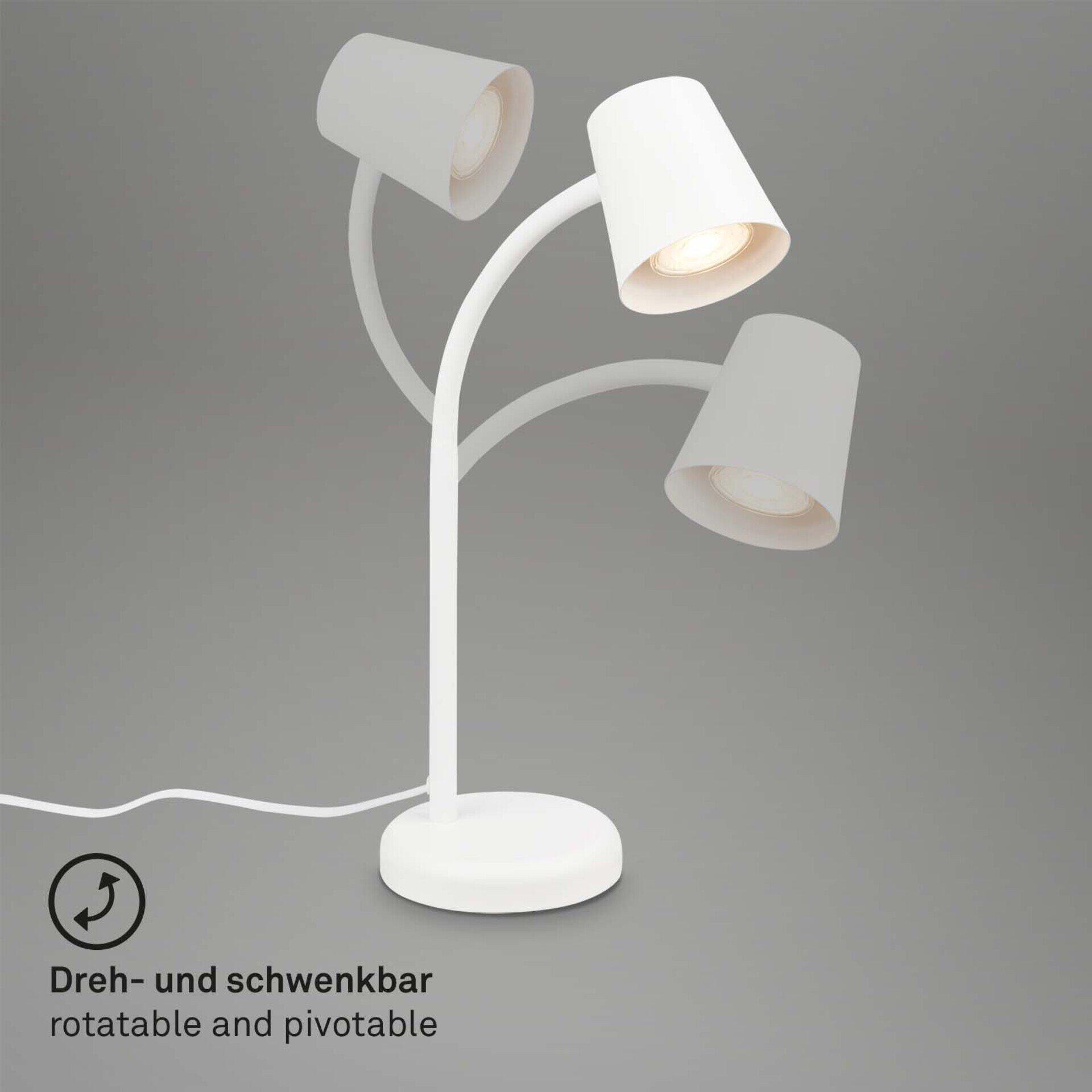Tischleuchte Skriva mit zwei flexiblen, verstellbaren Lampenköpfen und schwenkbarem Lampenschirm.