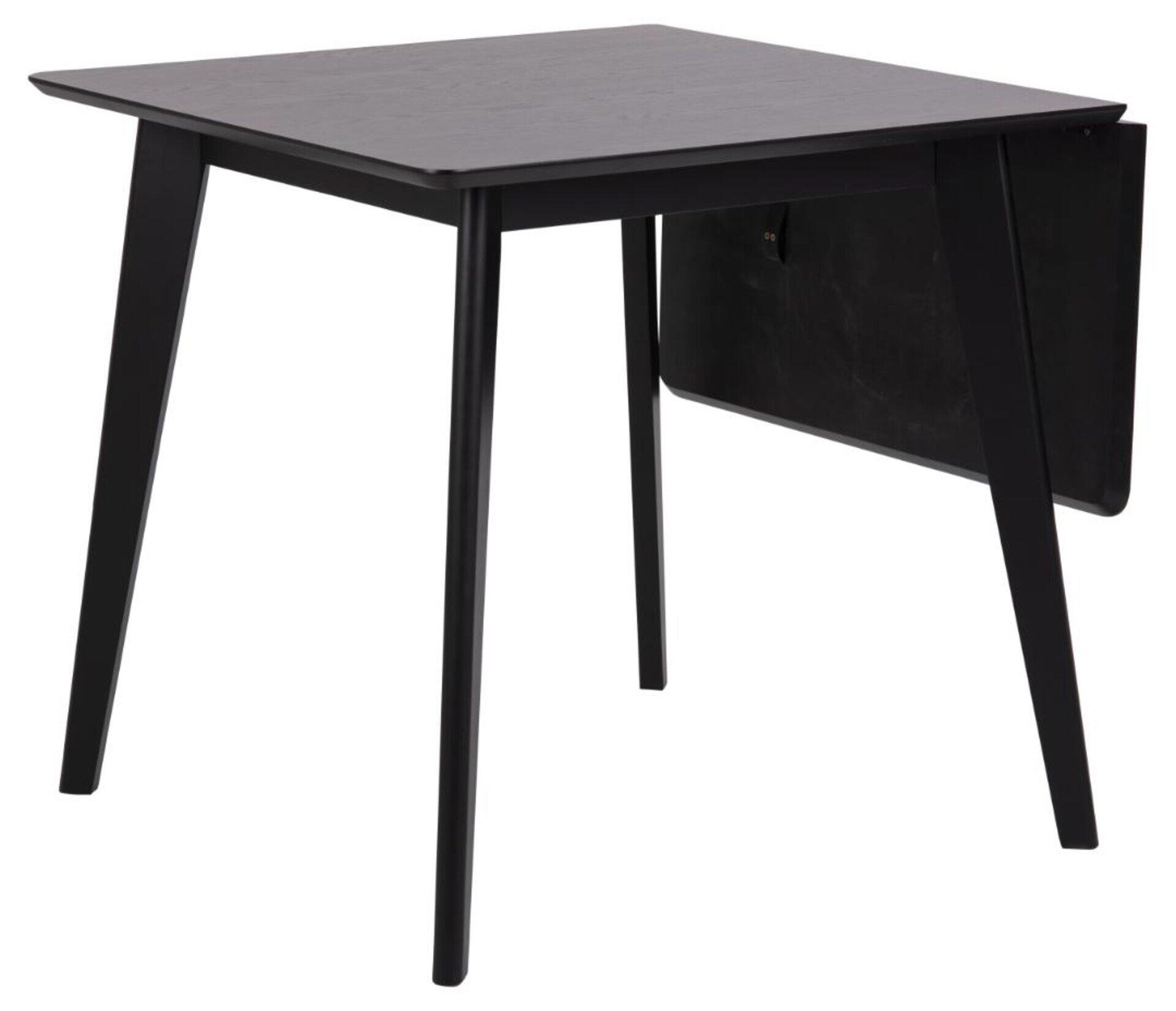 Esstisch Roxby im 3/4-Profil mit hochgeklappter Seite und zusätzlichen Platten, die die Tischfläche erweitern.