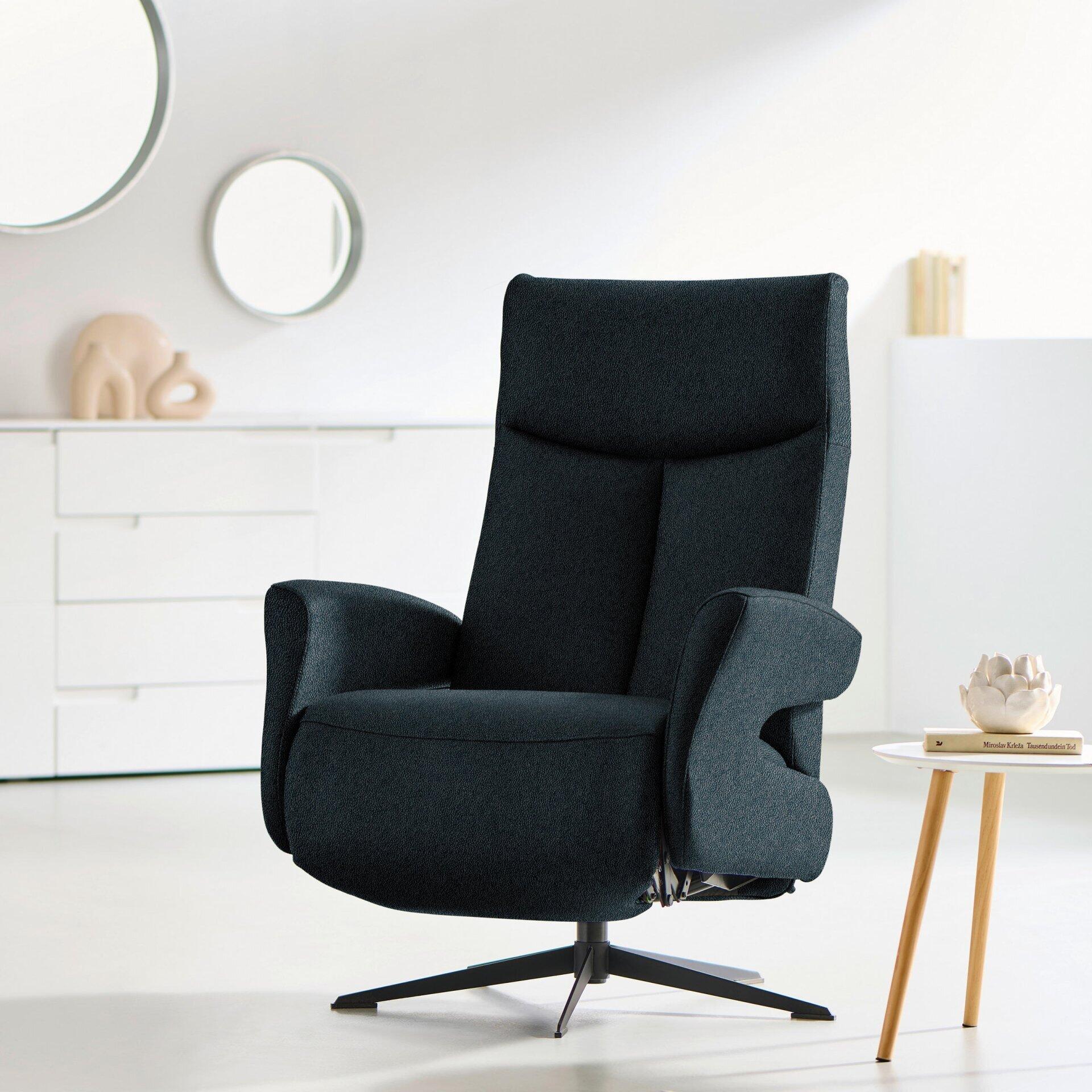 Relaxsessel 8001 mit drehbarer Sitzfläche und Relaxfunktion auf elegantem Sternfuß in Schwarz.