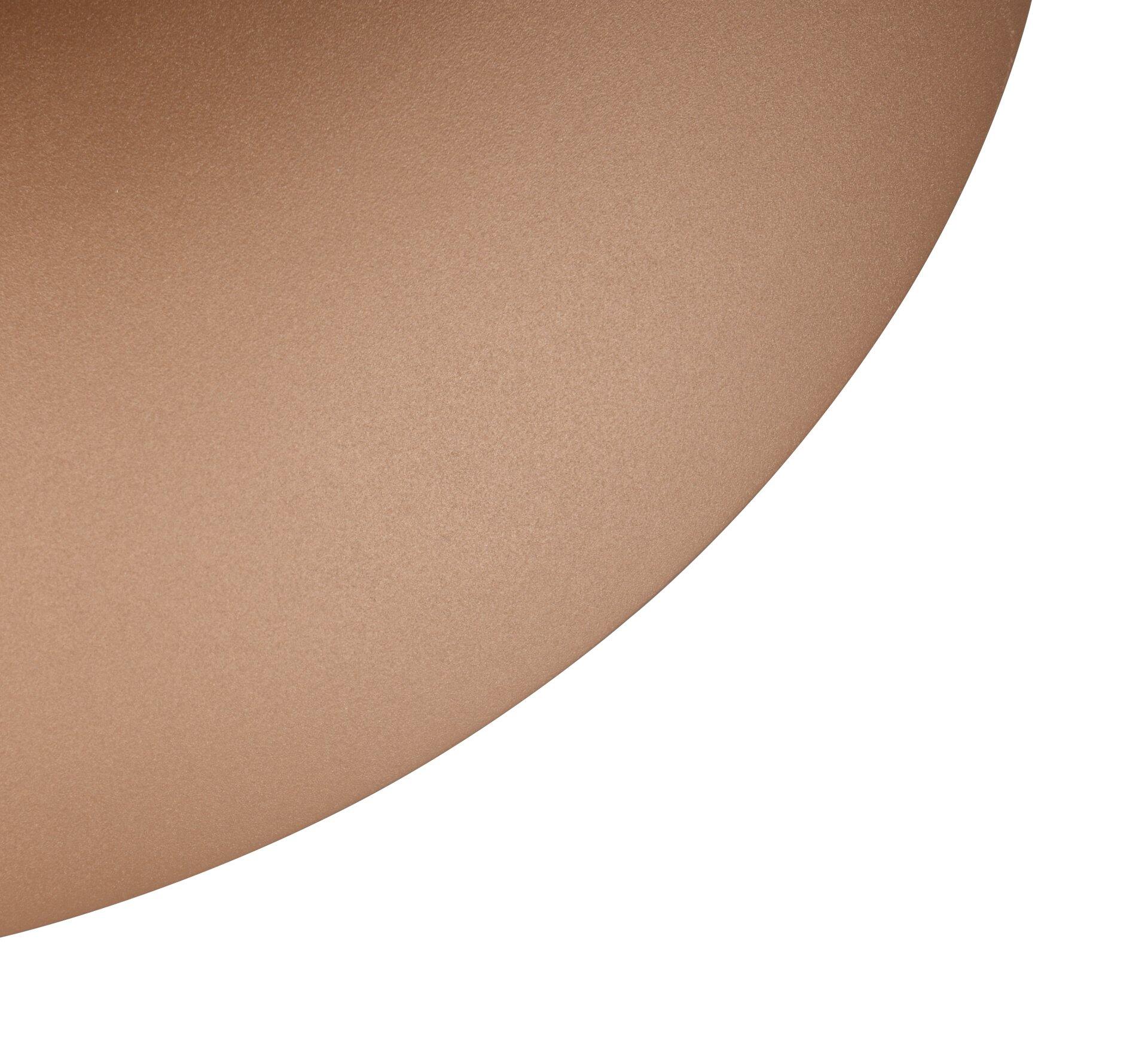 Viertelrunde Tischplatte in warmem Beige-Braun als Detailaufnahme.
