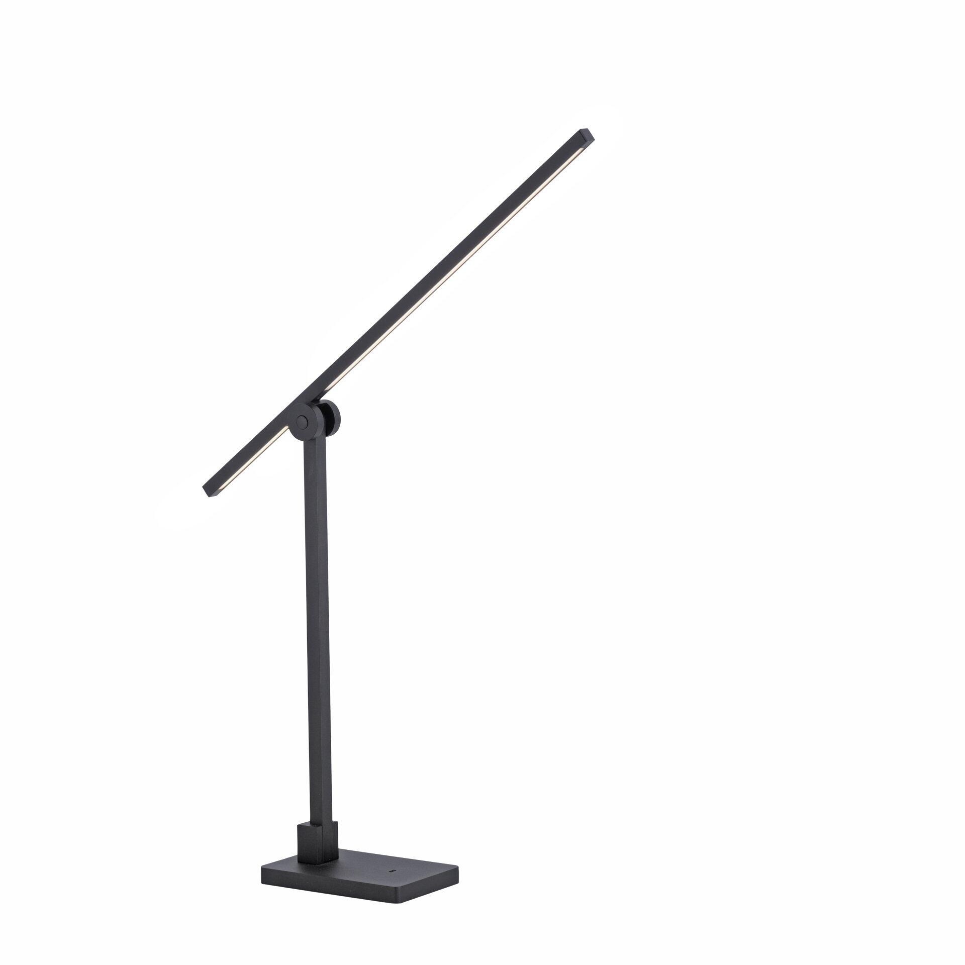 Tischleuchte Pure Grafo mit schwenkbarem Stiel und dimmbarer LED-Funktion, dargestellt in einer schrägen Perspektive vor weißem Hintergrund.