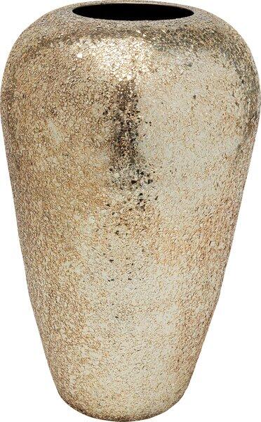 Goldfarbene Vase Royal Gold aus Stahl mit Glasmosaik und strukturierter Oberfläche imitiert eine metallische Optik.