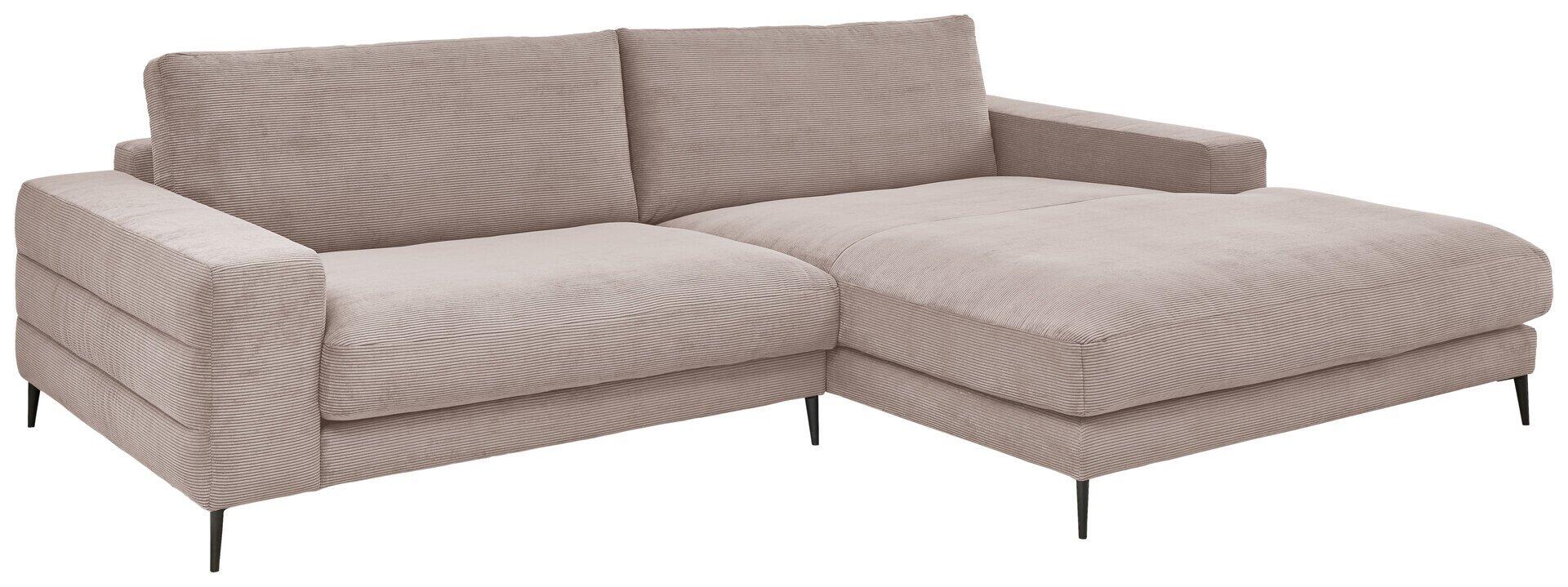 Ecksofa Badia Base 2.0 in hellgrau mit breiten Armlehnen und schmalen, schwarzen Metallfüßen, dargestellt aus erhöhter Perspektive zur Darstellung der modularen Bauweise.