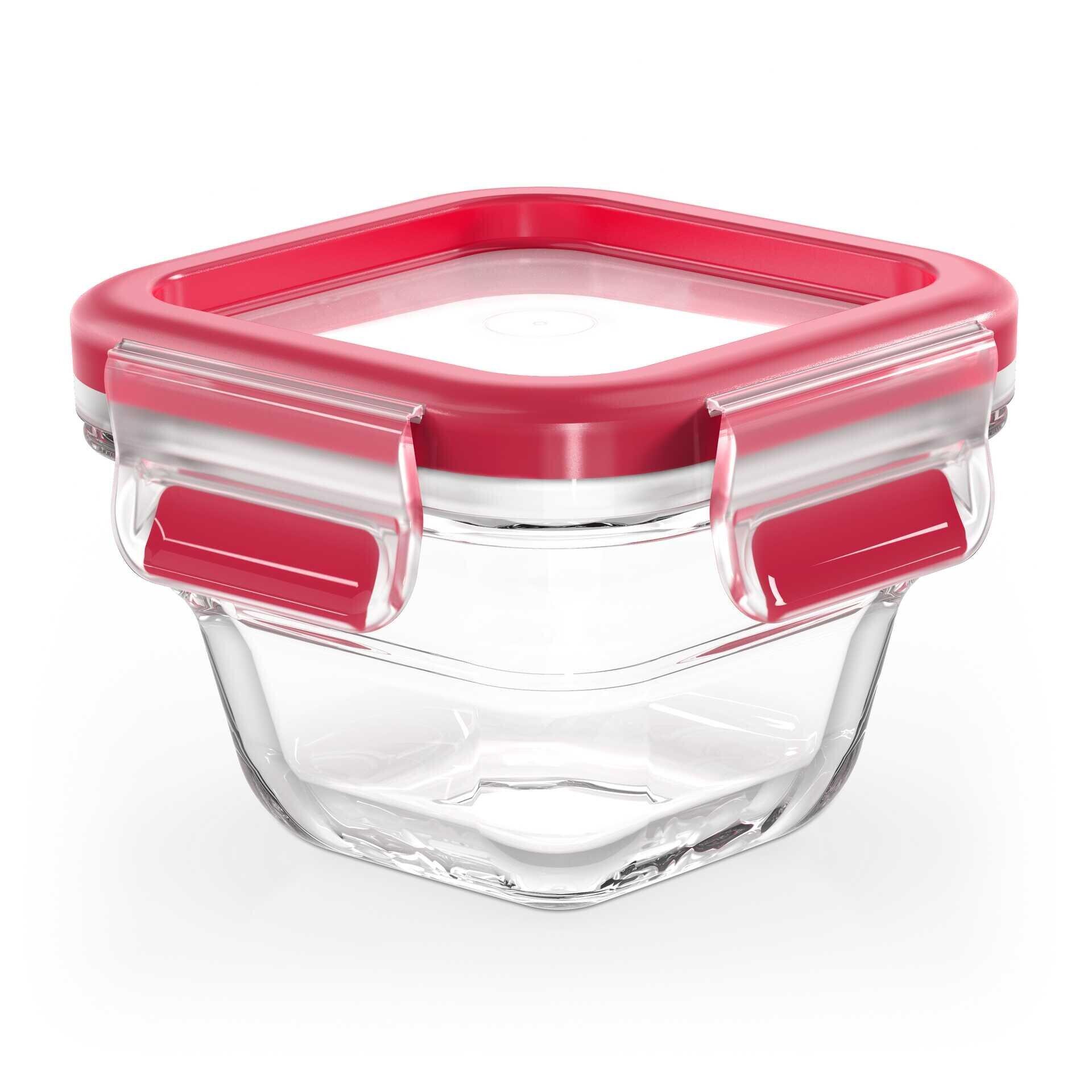 Clipdose Glas, Clip & Close Glas – Frischdichtbox aus Glas mit rotem Kunststoffdeckel und zwei roten Verschlüssen für eine luftdichte Versiegelung.
