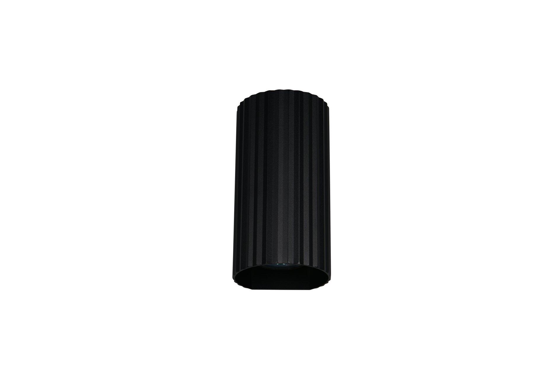 Schwarze Wandleuchte Soka mit zylindrischem Lampenkopf und strukturierter Oberfläche.