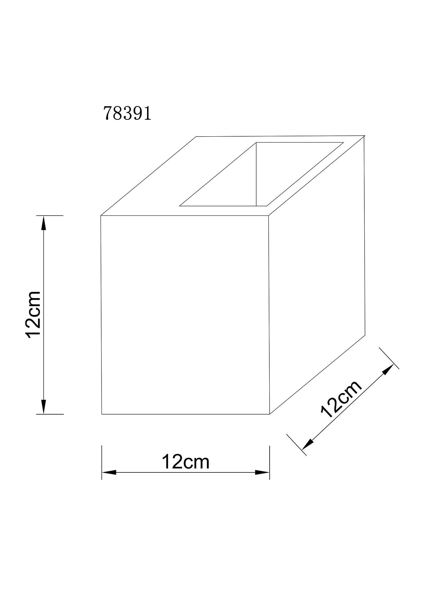 Wandleuchte ROJAS mit travertine Stein und perspektivischer Darstellung der quadratischen Form und der integrierten Nische.