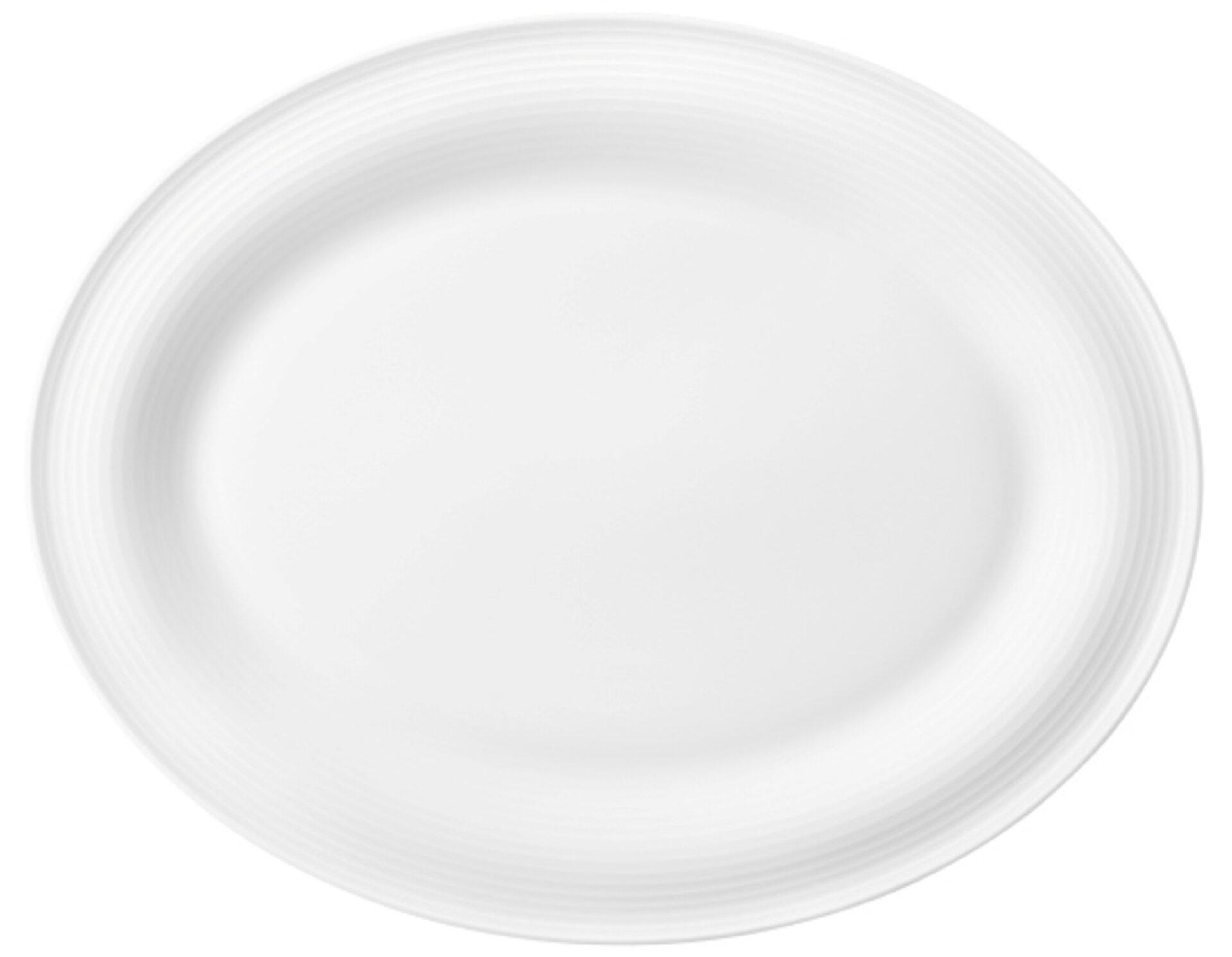Servierplatte Beat mit gewellter, weißer Oberfläche aus der Vogelperspektive.