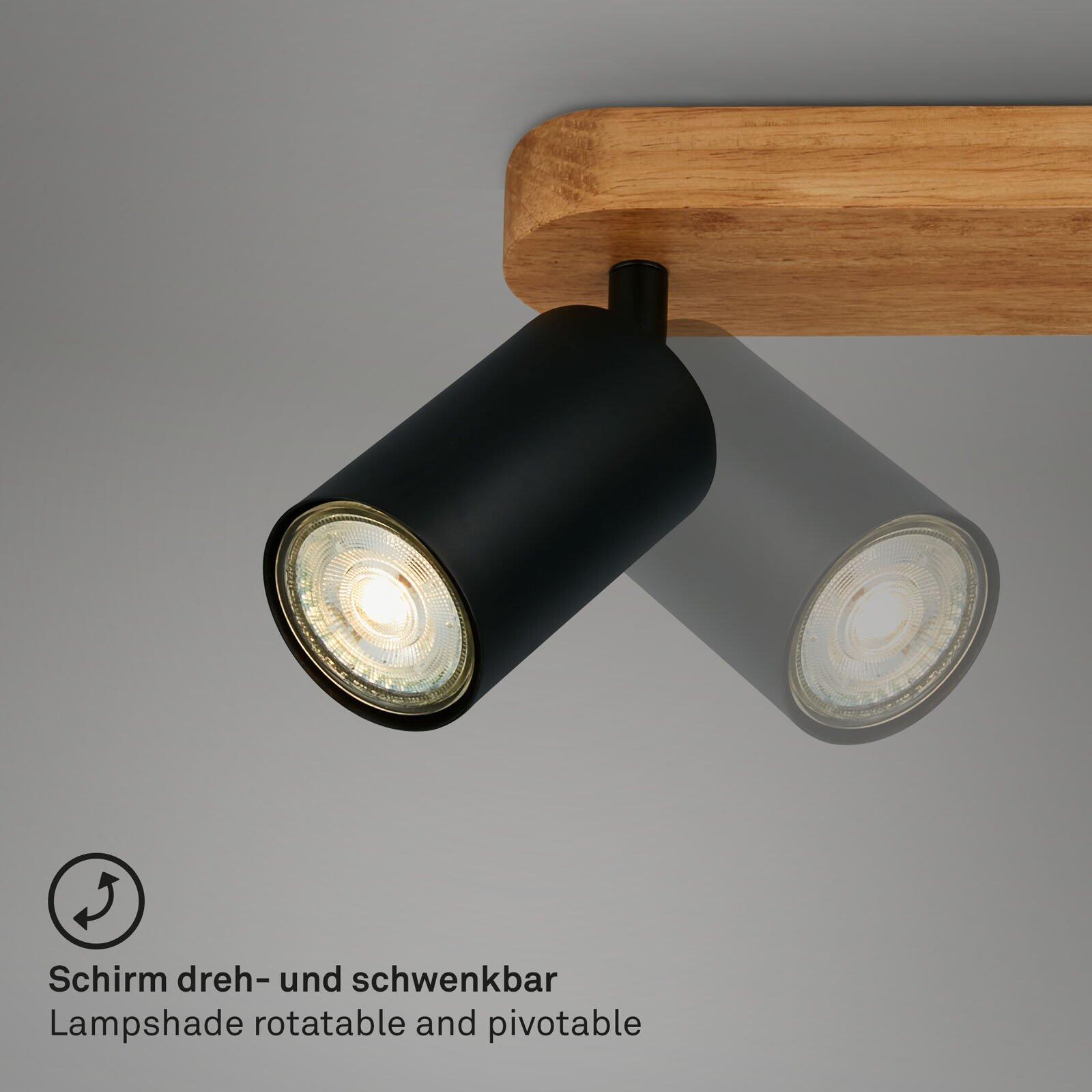 Spot Kullig Deckenleuchte mit zwei verstellbaren, schwenk- und drehbaren GU10-Spots auf einem schwarzen Metallträger.