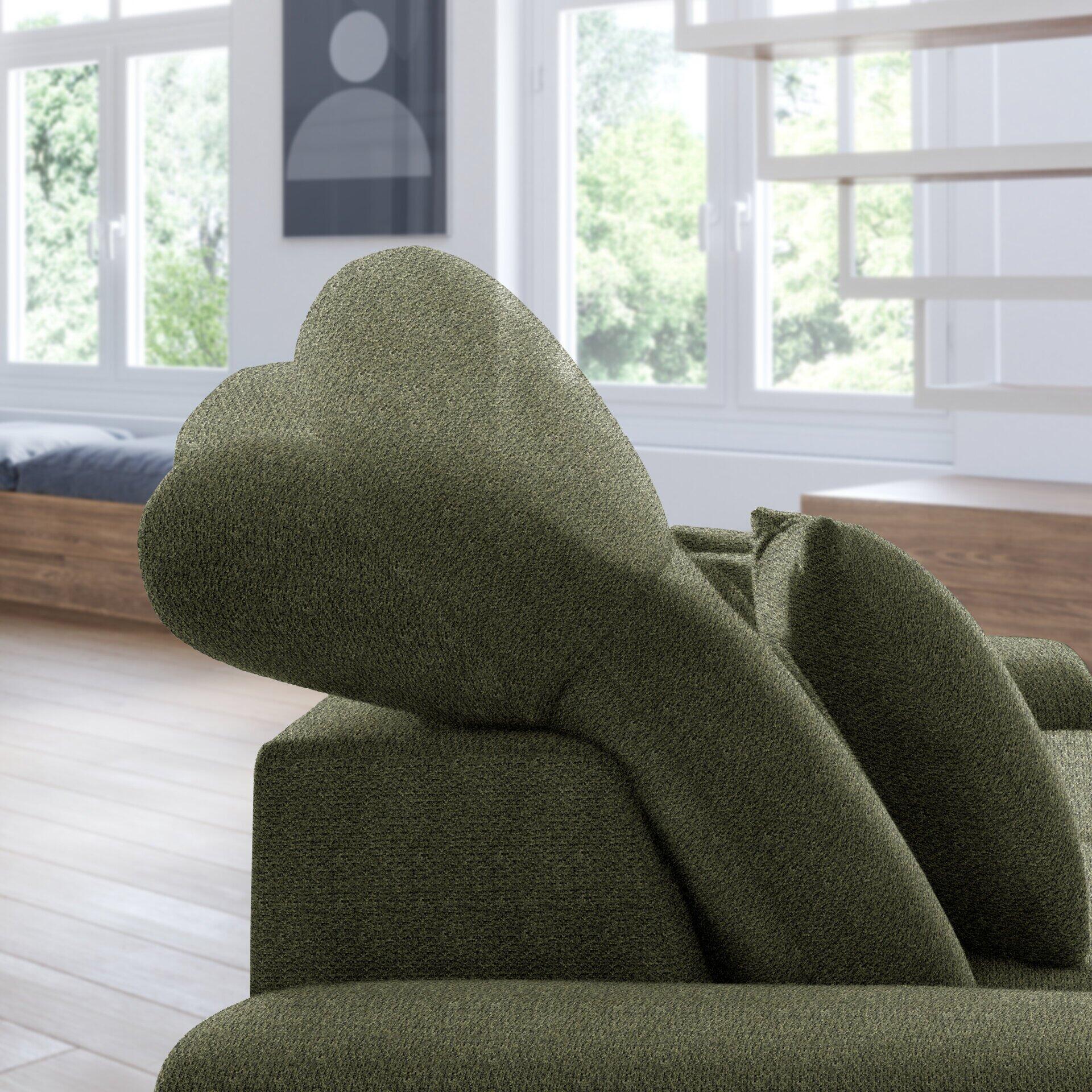 Ecksofa Retro mit abklappbarer Kopfstütze und hochgebogener Rückenlehne für bequemes Sitzen.