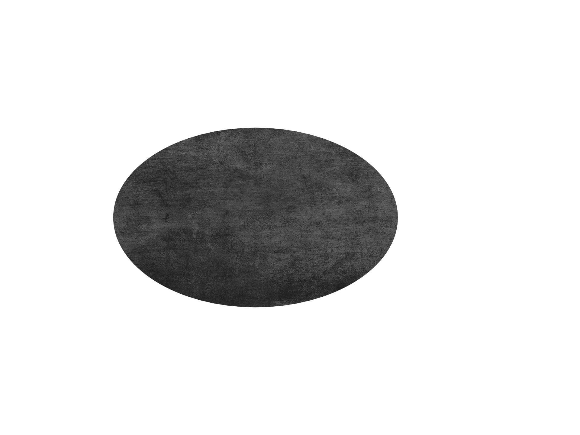 Runde, schwarze Bodenmatte mit strukturierter Oberfläche als Detail des Couchtischs Oasis.