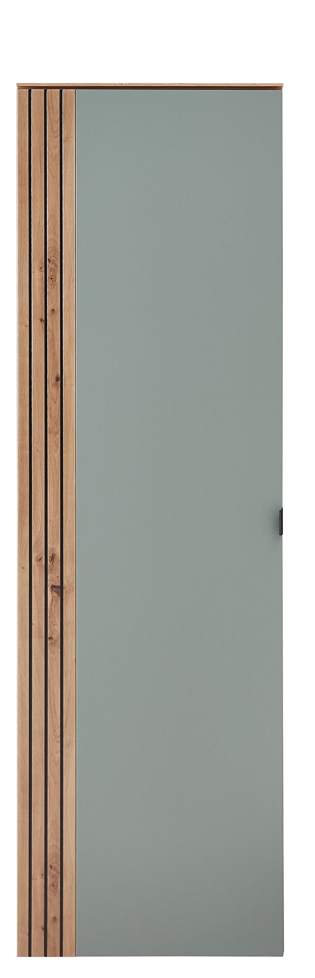 Hängeschrank Diana mit Schilf-MDF-Front in hellgrau und dekorativem Artisan-Eichen-Streifen sowie dezentem Metallgriff.