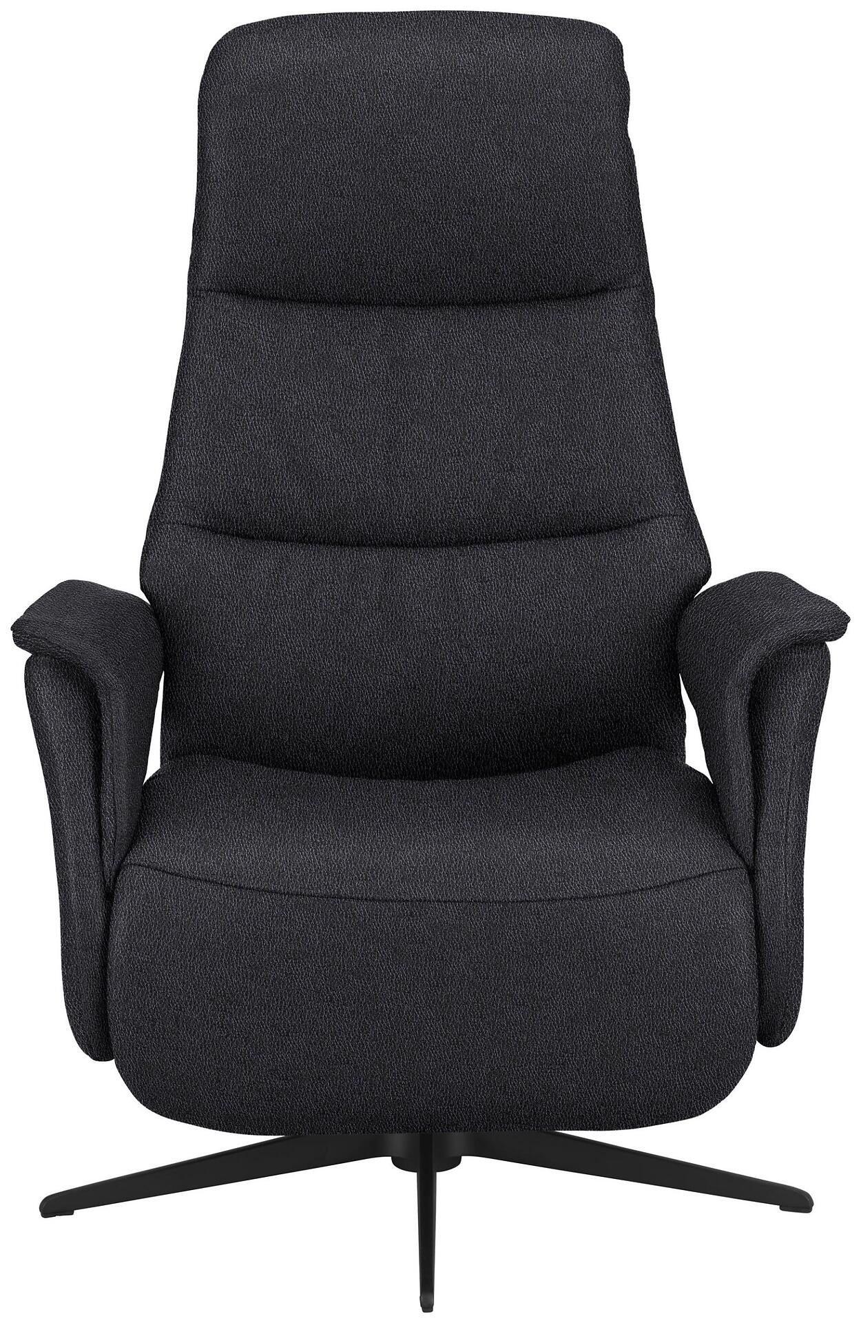 Relaxsessel 8102 mit drehbarer Sitzfläche und Sternfuß aus Metall in Schwarz, aus einer Frontalperspektive.