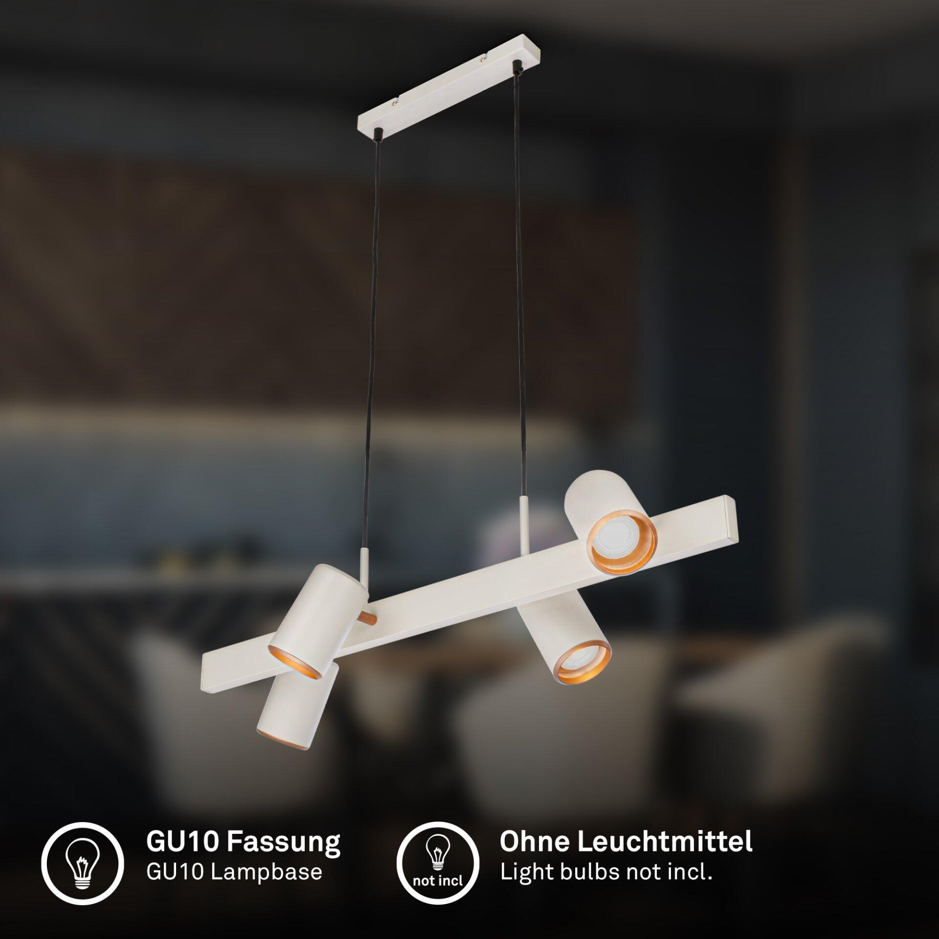 Pendelleuchte Era mit drei schwenkbaren Leuchtenköpfen und GU10 Fassungen für flexible Lichtlenkung.