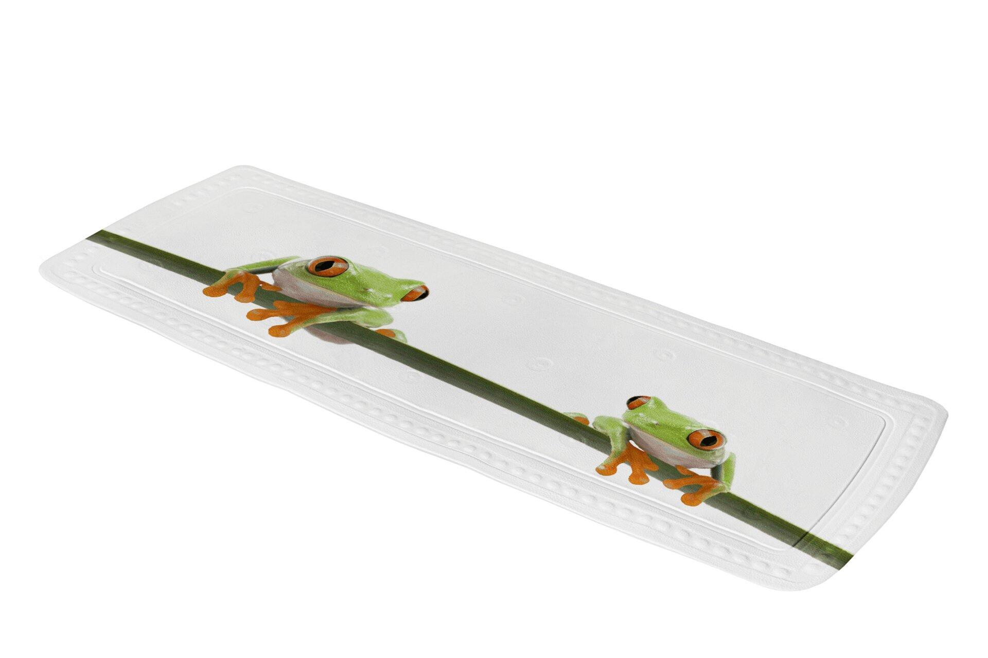 Wanneneinlage Charlie in maigrünem PVC, dekorativ mit einem grünen Ast und zwei grünen Fröschen.