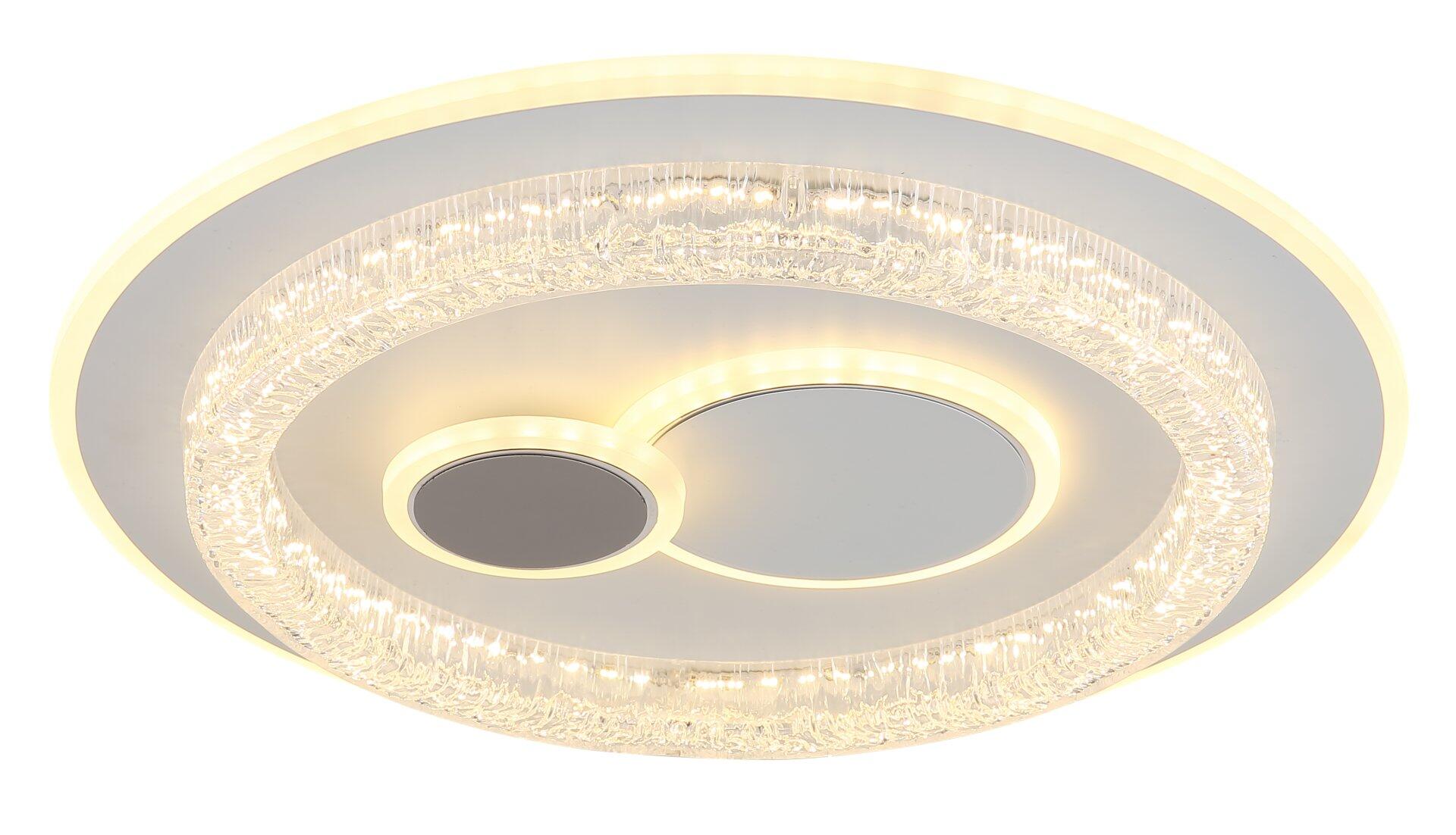 Deckenleuchte KRISWALL mit mehreren kreisförmigen Elementen, die im Gegenlicht das Licht reflektieren und eine indirekte Beleuchtung erzeugen.
