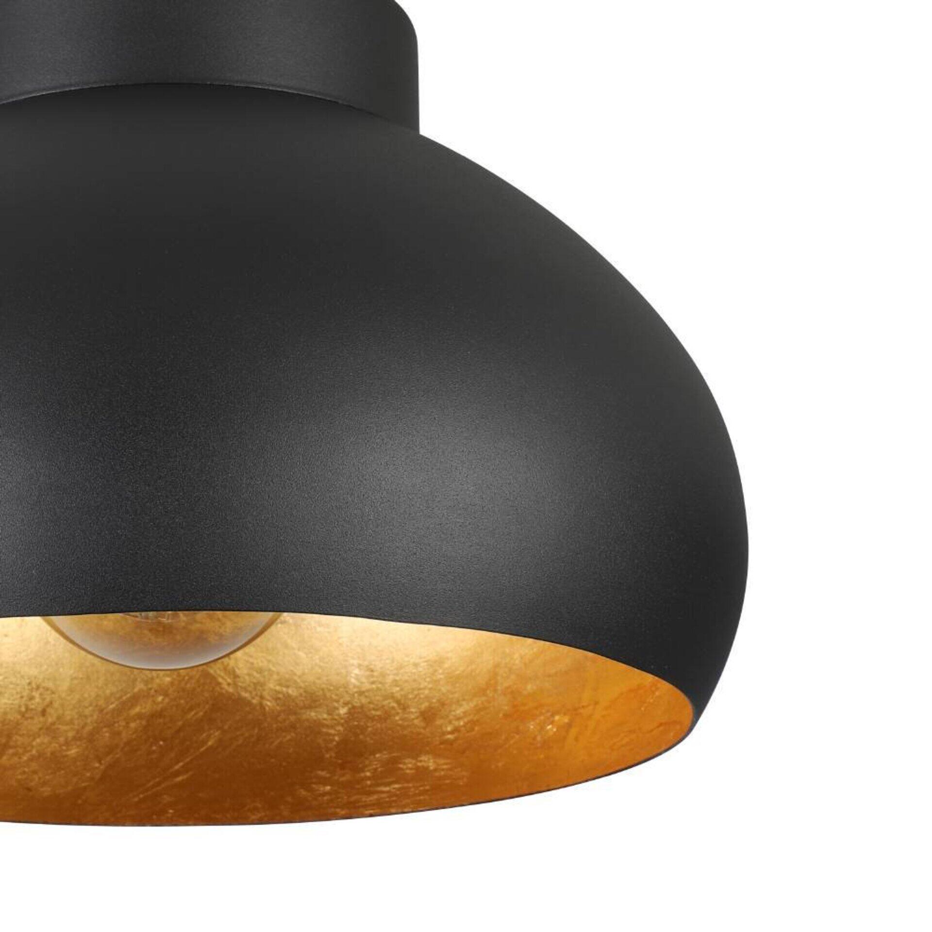 Pendelleuchte Mogano 2 mit zylindrischem, mattschwarzem Lampenschirm und goldener, strukturierter Innenseite.
