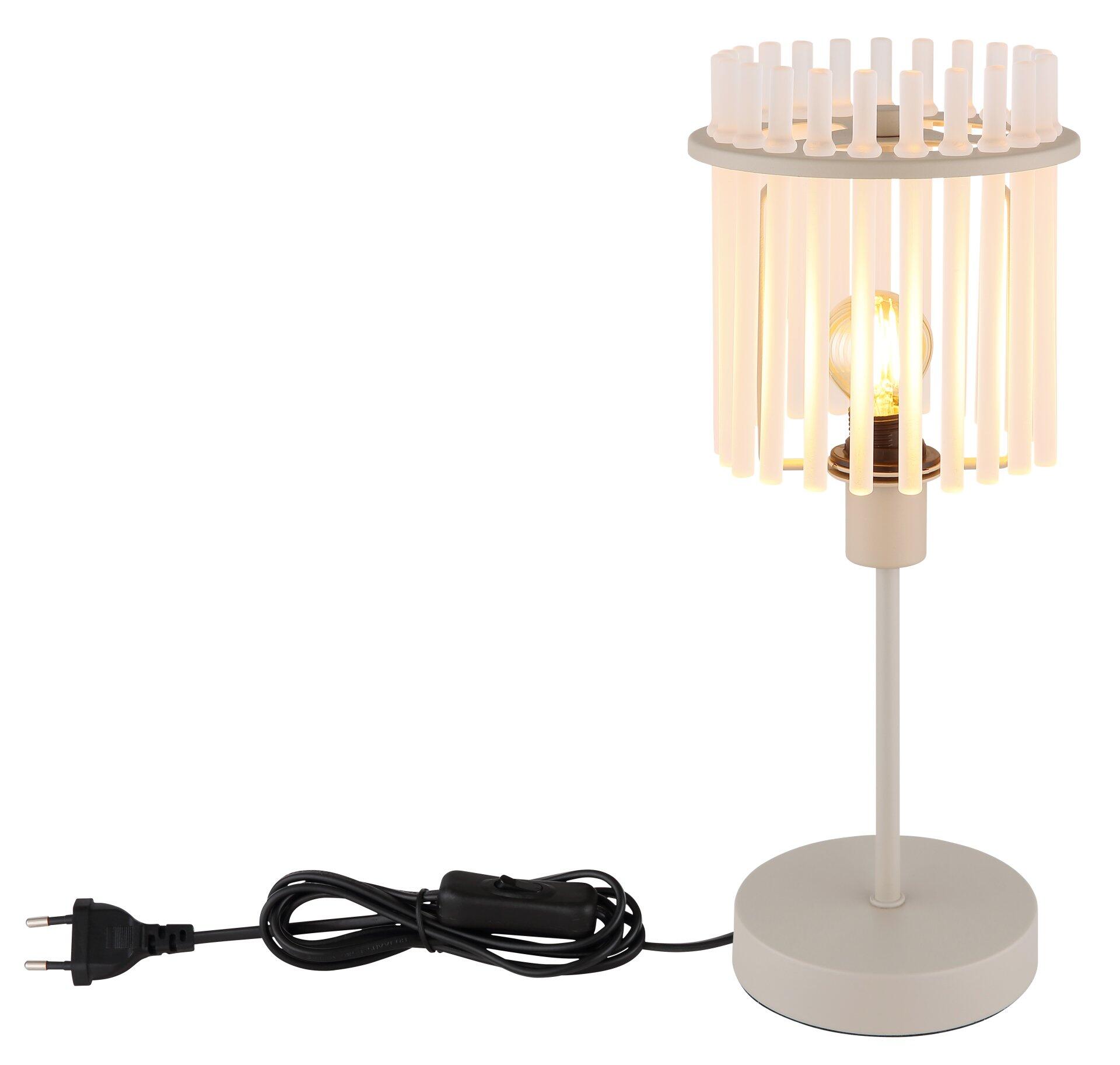 Tischleuchte GORLEY mit weißem Glasstab-Schirm und integriertem Wippschalter am Kabel.