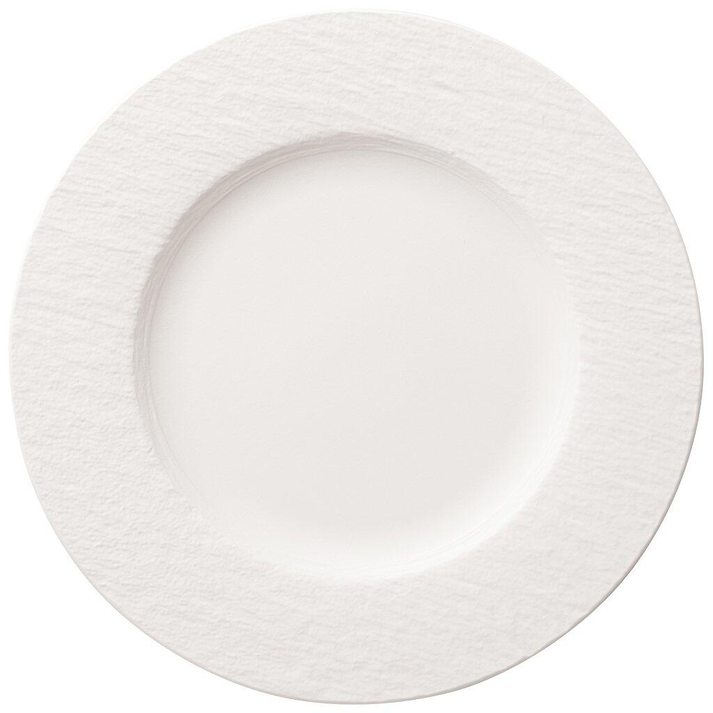 Runder Speiseteller Manufacture Rock von Villeroy & Boch mit schieferoptischer, texturierter Oberfläche und abgesetztem Rand, aus der Vogelperspektive.