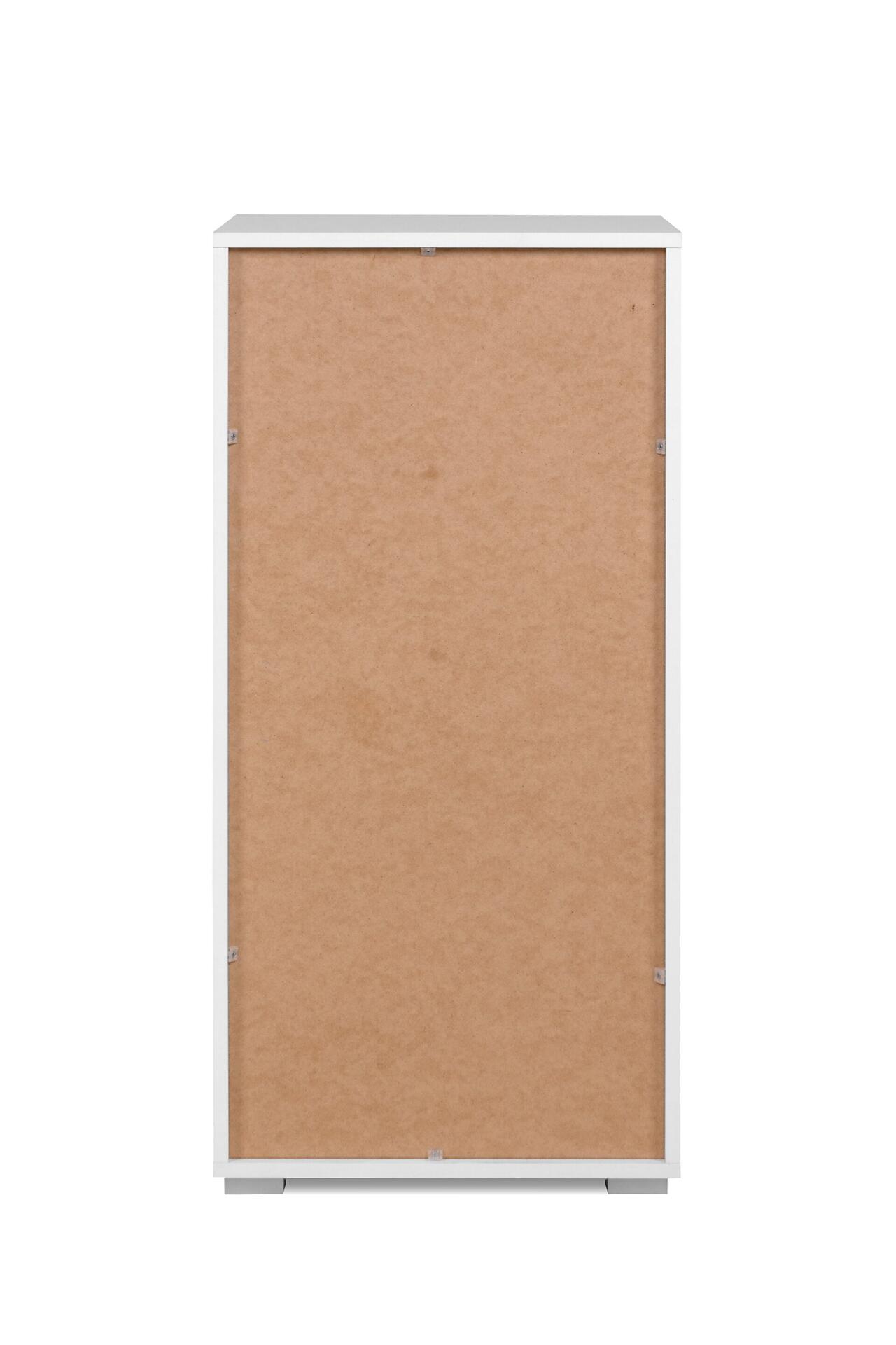 Regal Fyn 20D: Rückansicht mit silberfarbenem Sockel und Befestigungselementen für die Wandmontage.