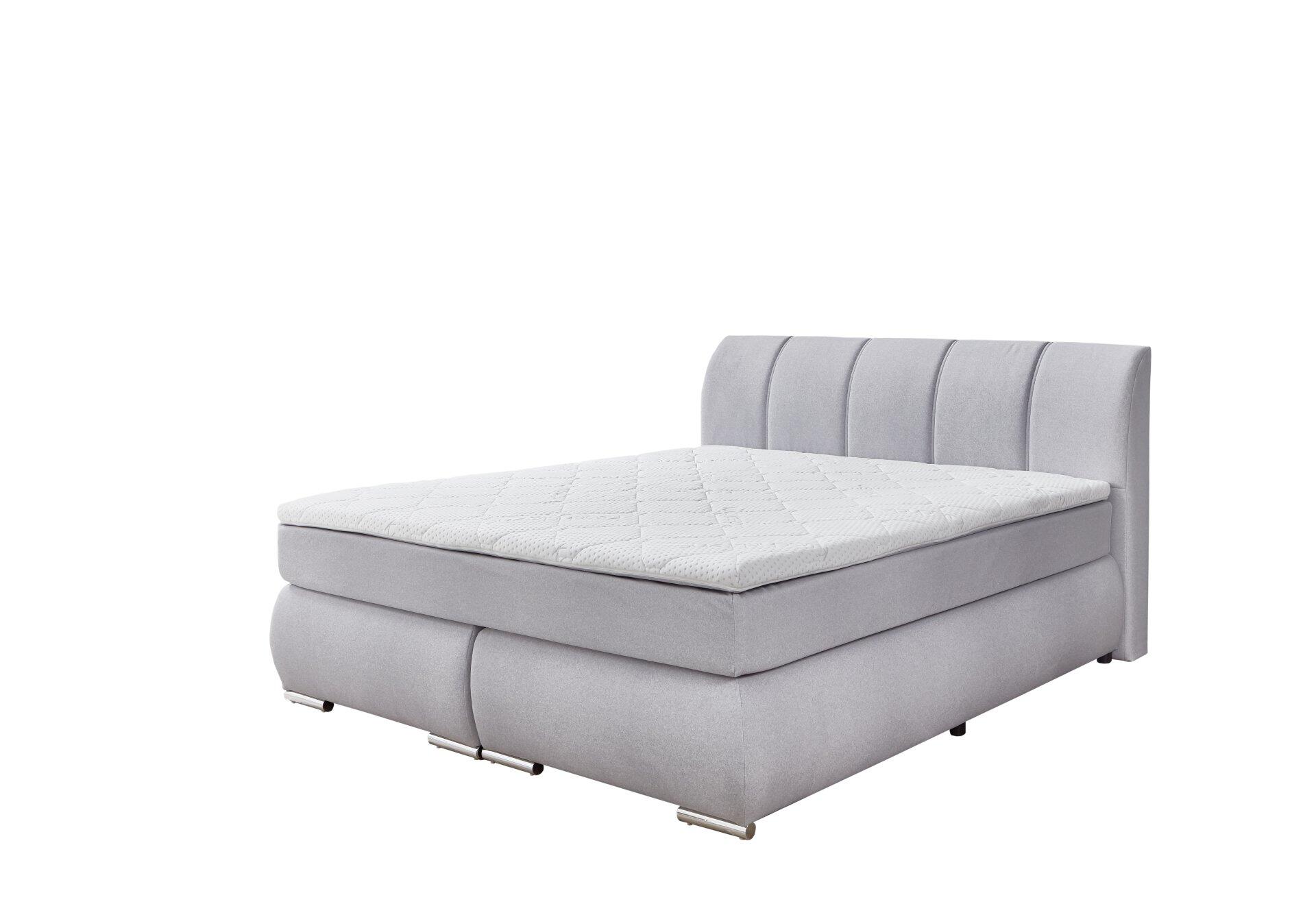 Graues Boxspringbett Graz BX2630 mit integriertem Sofa und ausziehbarer Bettfläche, aus erhöhter Perspektive.