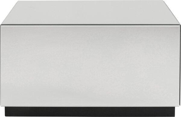 Glänzender, rechteckiger Couchtisch Luxy Trunk mit verspiegelter Tischplatte und schwarzem Korpus im modernen Design.