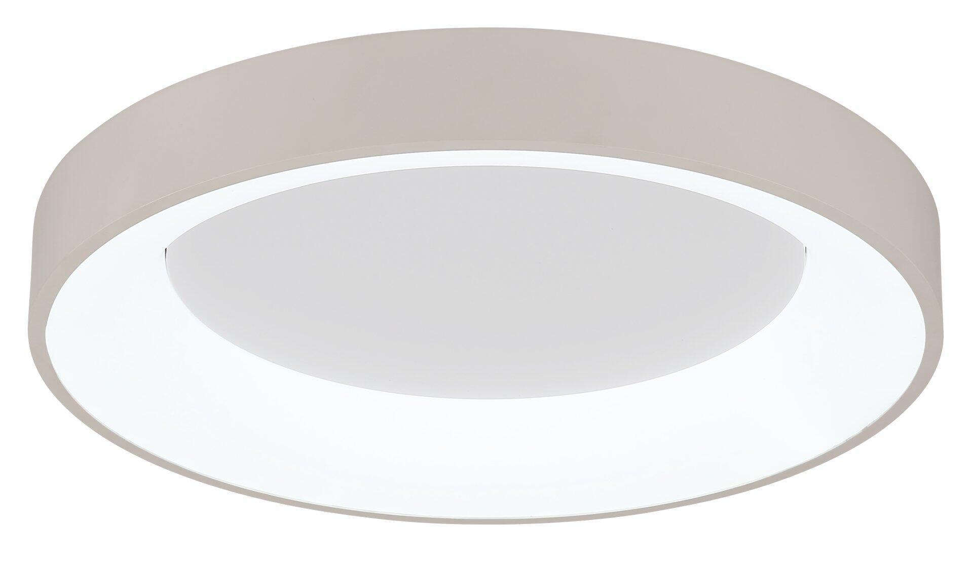 Deckenleuchte GALLEGOS, runde LED-Deckenleuchte mit weißem Aluminiumgehäuse und diffuser Beleuchtung in Frontalperspektive.