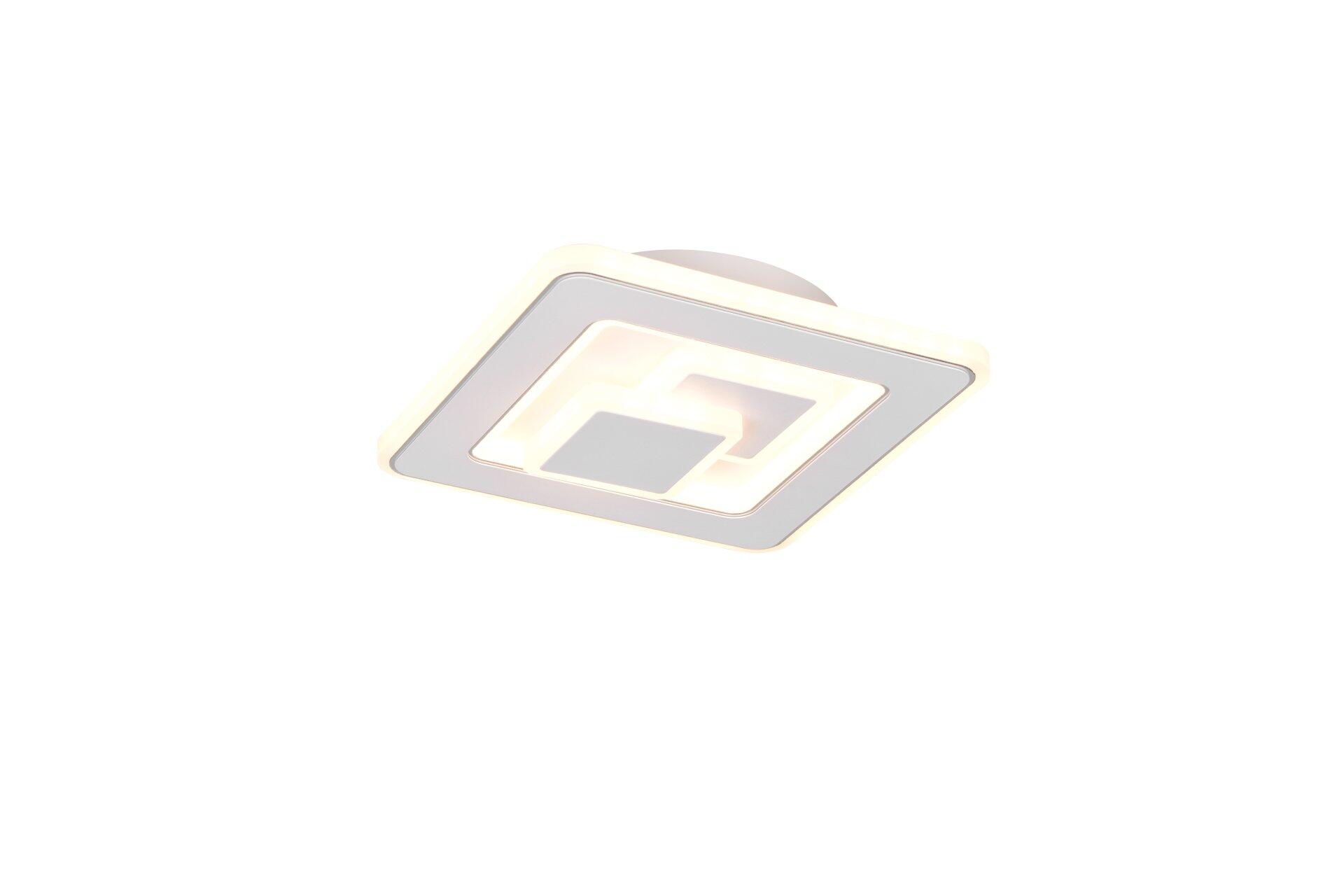 Deckenleuchte Tamaro mit quadratischem, weißem Gehäuse und abgerundeten Ecken, die schräg von oben beleuchtet eine gleichmäßige und indirekte Ausleuchtung erzeugt.