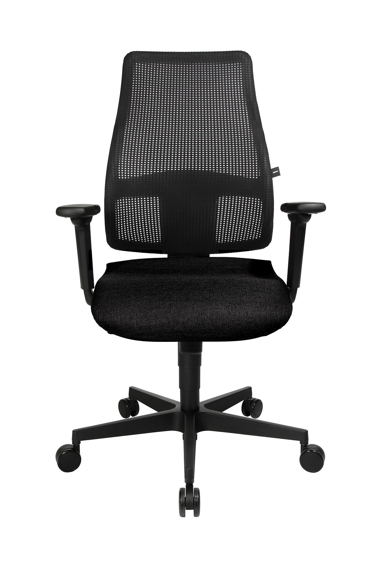 Bürostuhl Ultra in vollständiger Frontalansicht mit verstellbarem Gasliftfuß, atmungsaktiver Rückenlehne und seitlichen Armlehnen.