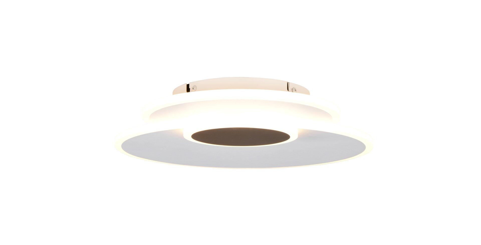 Deckenleuchte Serea mit konzentrischen weißen Ringscheiben und stufenlos einstellbarer Lichtfarbe, dargestellt in Frontalperspektive.