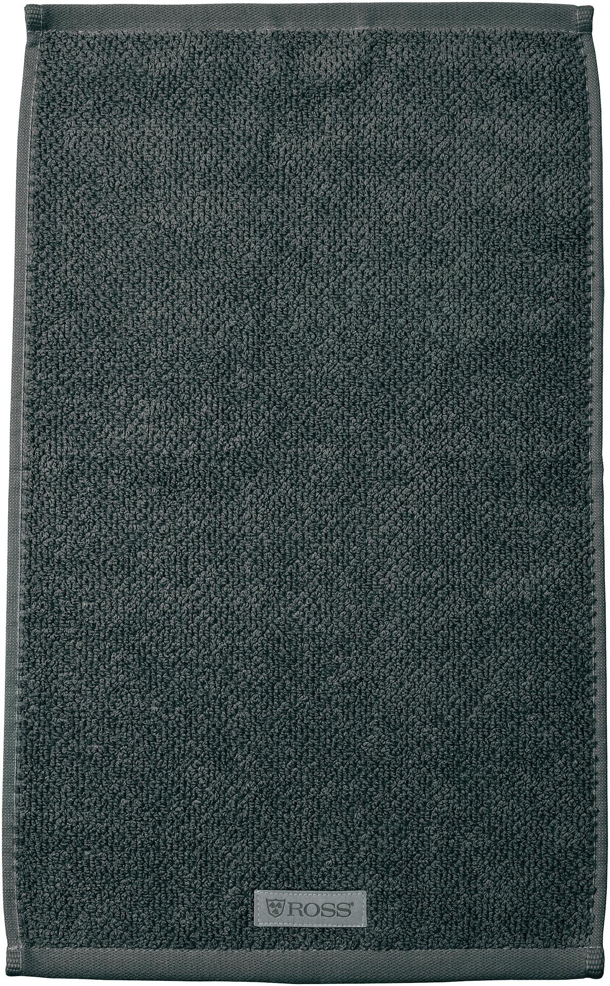 Flauschiges Gästetuch Selection in Anthrazit mit strukturierter Baumwollwebung und weißem "ROSS"-Logo.