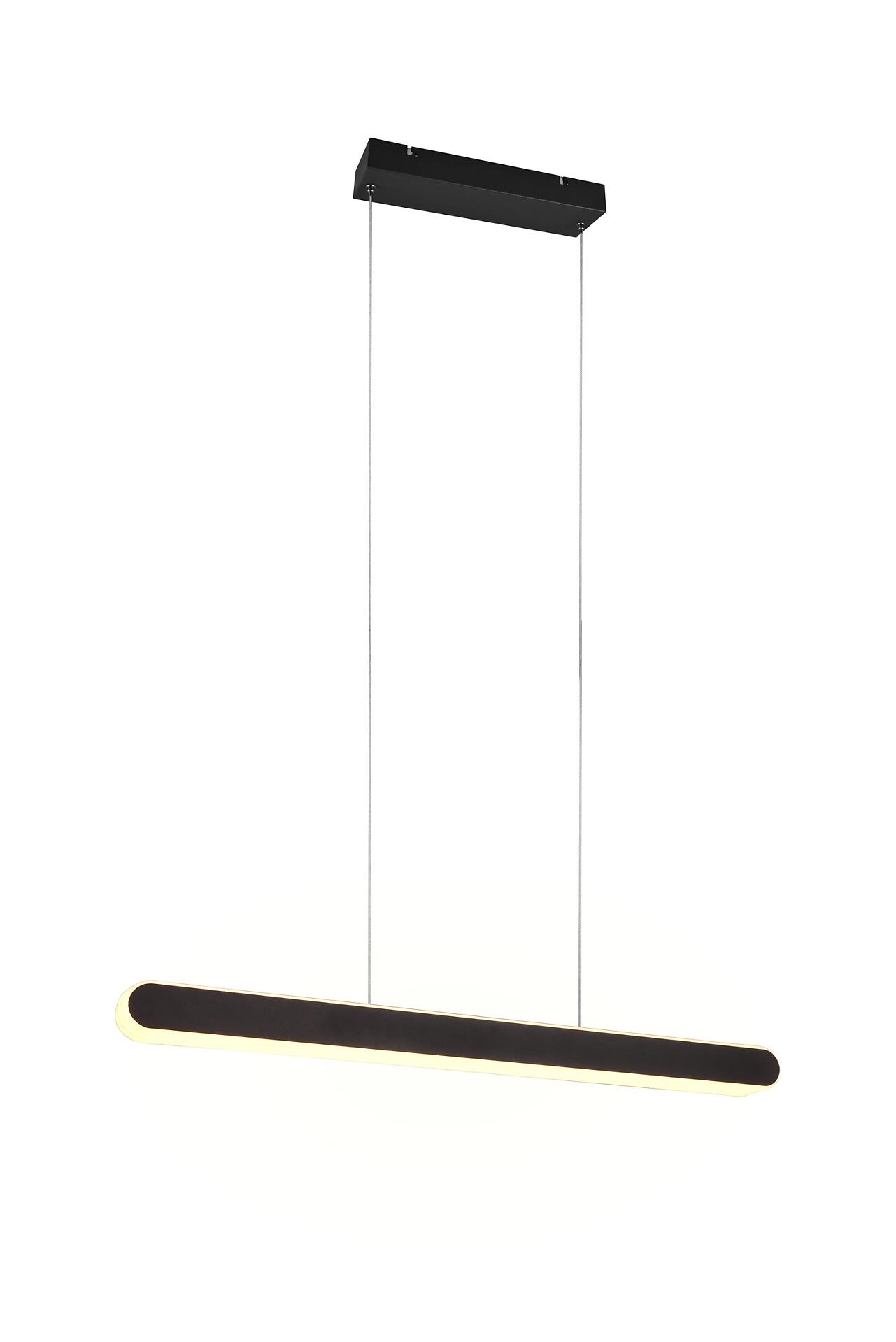Schwarze Pendelleuchte Helios mit rechteckigem LED-Leuchtkörper und schmalem Design, dargestellt in Frontalperspektive.