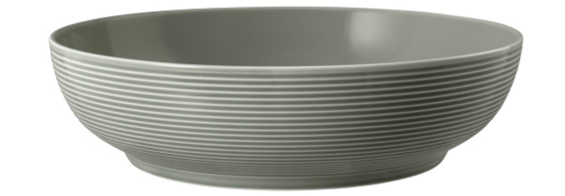 Graue Foodbowl Beat mit reliefartigen horizontalen Rillen, aus Vogelperspektive.