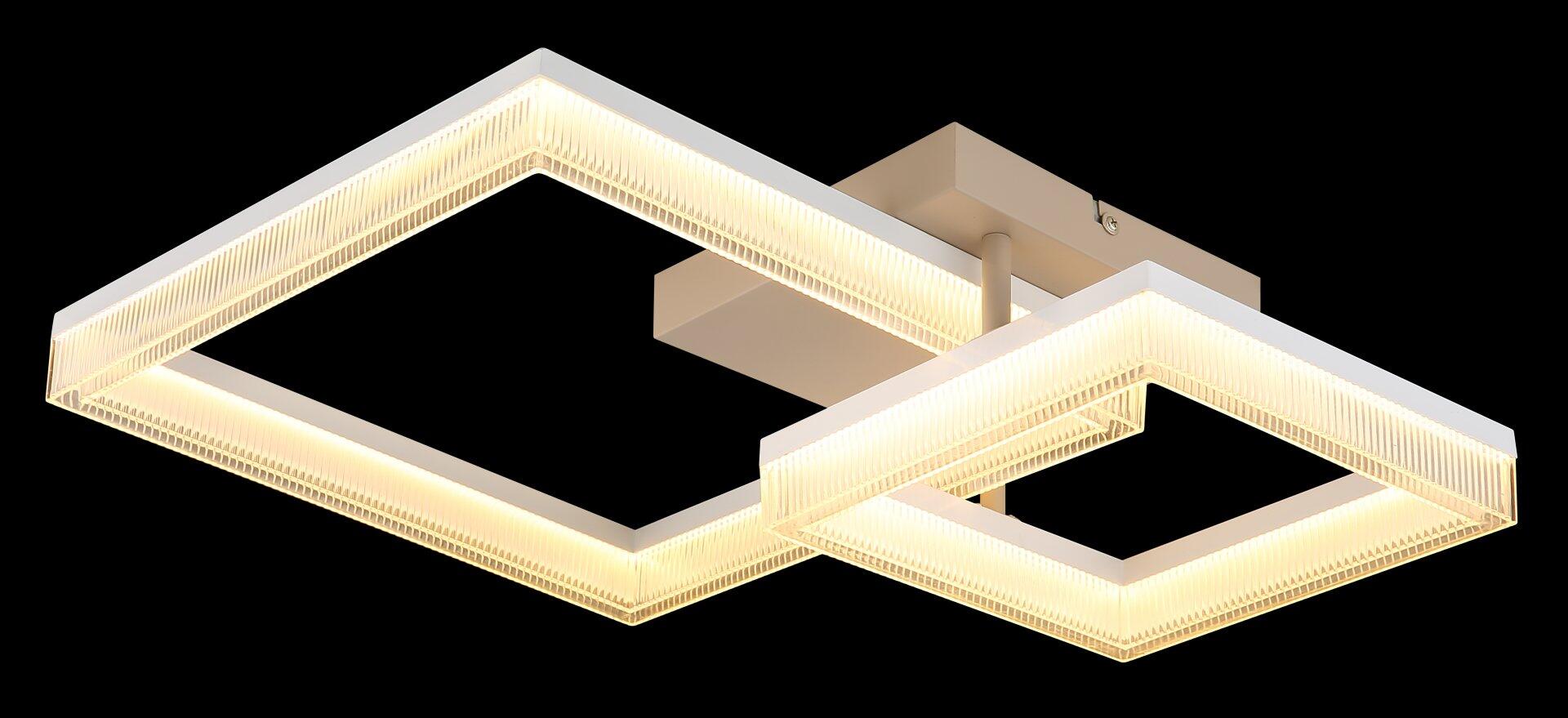Moderne Deckenleuchte ZARA mit versetzten, ineinander verschachtelten quadratischen Rahmen und warmweißer LED-Beleuchtung für ein sanftes, diffuses Licht.