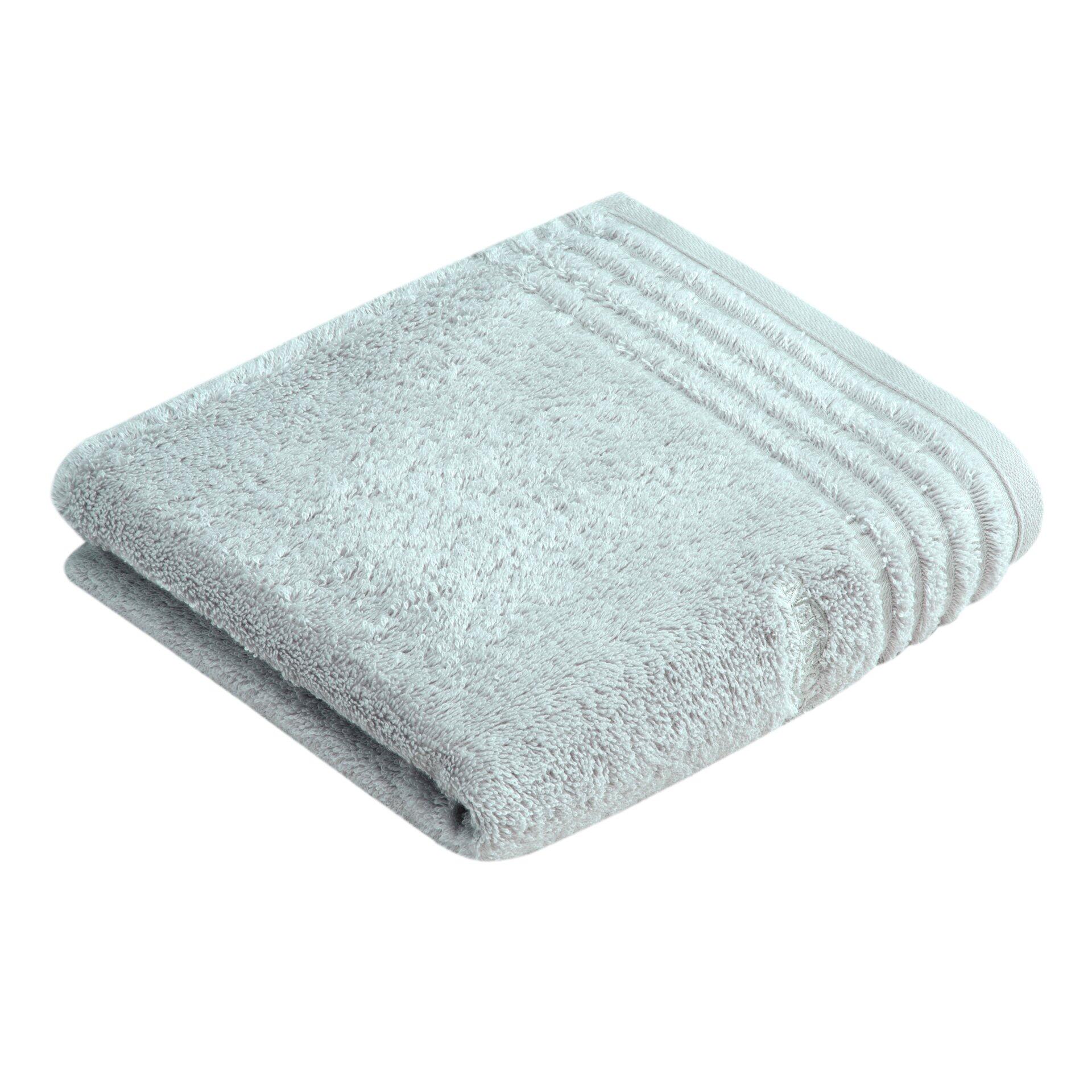 Hellgraues ViennaStyleSupersoft Handtuch aus 100% Baumwolle, flach gefaltet auf weißem Hintergrund zu sehen, mit deutlicher Textur und weichem, saugfähigem Eindruck.
