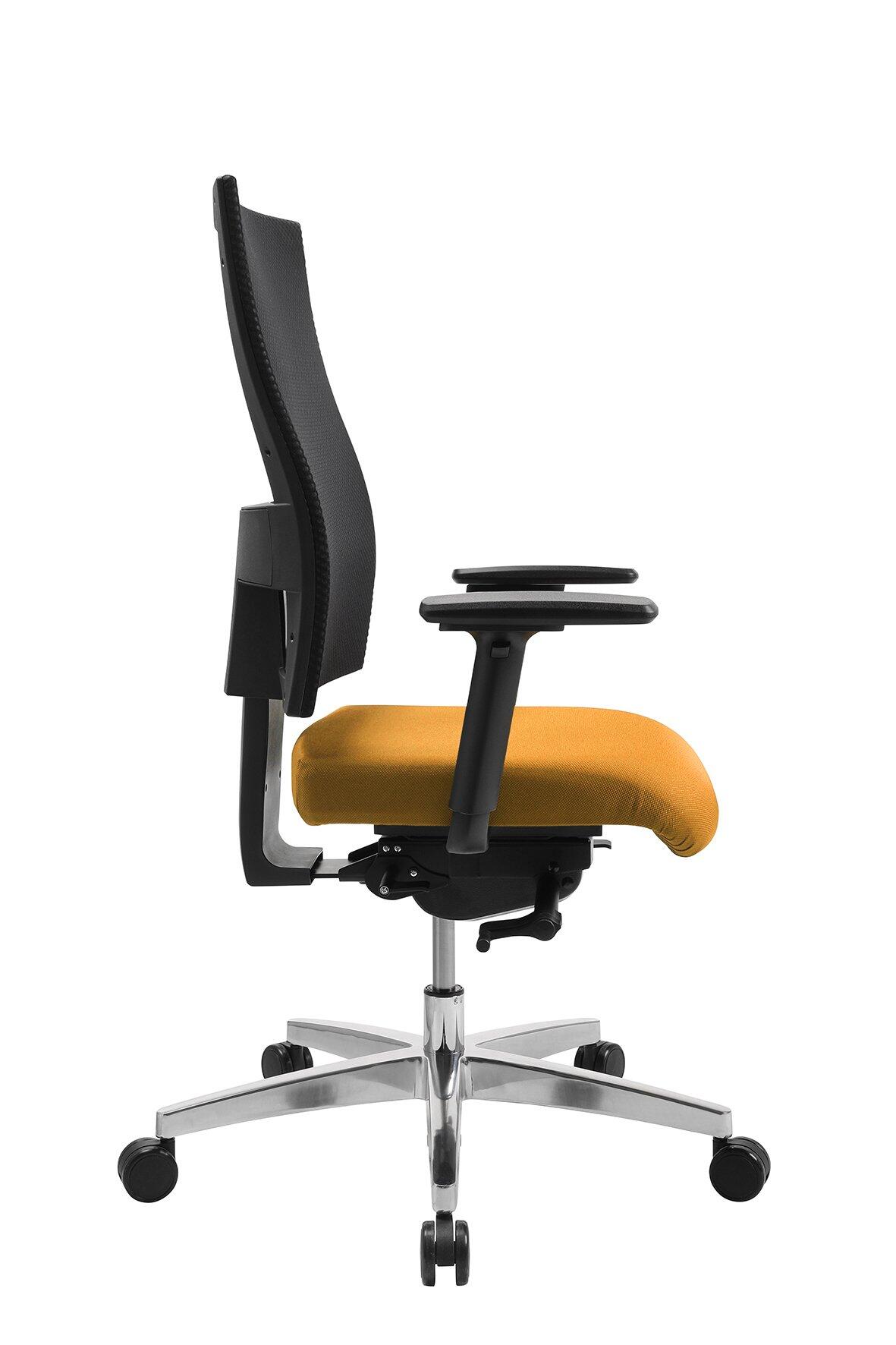 Bürostuhl Sitness Profi 200 mit höhenverstellbarer Armlehne "H1" und verstellbarem Sitz und Rücken, dargestellt in Seitenansicht mit silberfarbenem Fußkreuz und Mesh-Rückenlehne.