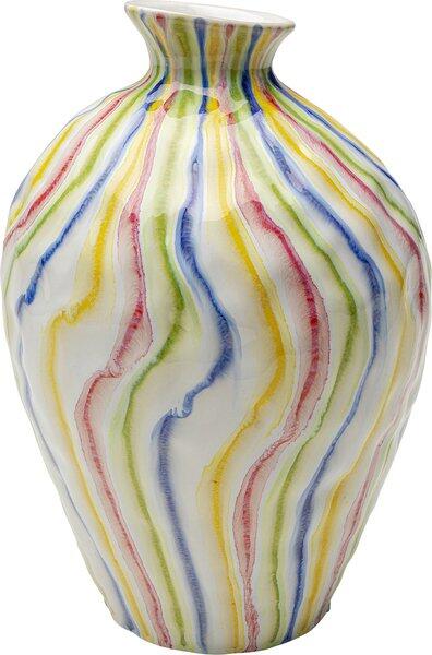 Tellerförmige Vase Rivers Colore aus Steinzeug mit horizontalen, gewellten Farbstreifen in Gelb, Grün, Rot und Blau.