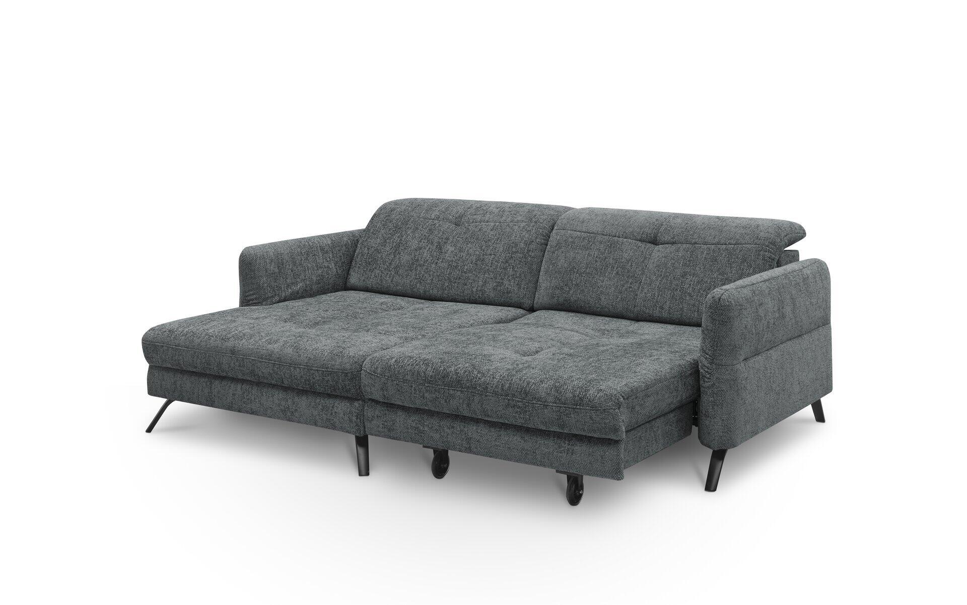 Ecksofa SO 4400 mit Schlaffunktion und herausziehbarer Liegefläche, dargestellt in einer Frontperspektive mit Detailansicht der schwarzen Füße und der leicht strukturierten Oberfläche.