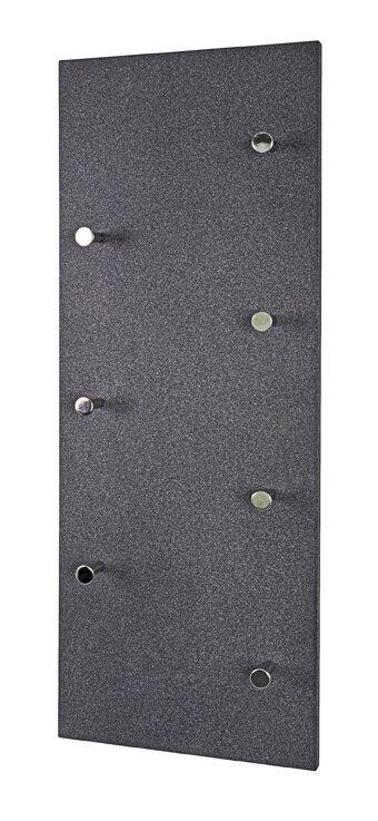 Graue Wandgarderobe (42550) mit fünf eingelassenen, silberfarbenen Elementen für Haken oder Befestigungselemente, frontal abgebildet.