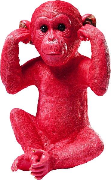 Rote Spardose Monkey Kikazaru aus Polyresin, dargestellt aus Frontalperspektive mit dem Schimpansen, der sich die Ohren anlegt.