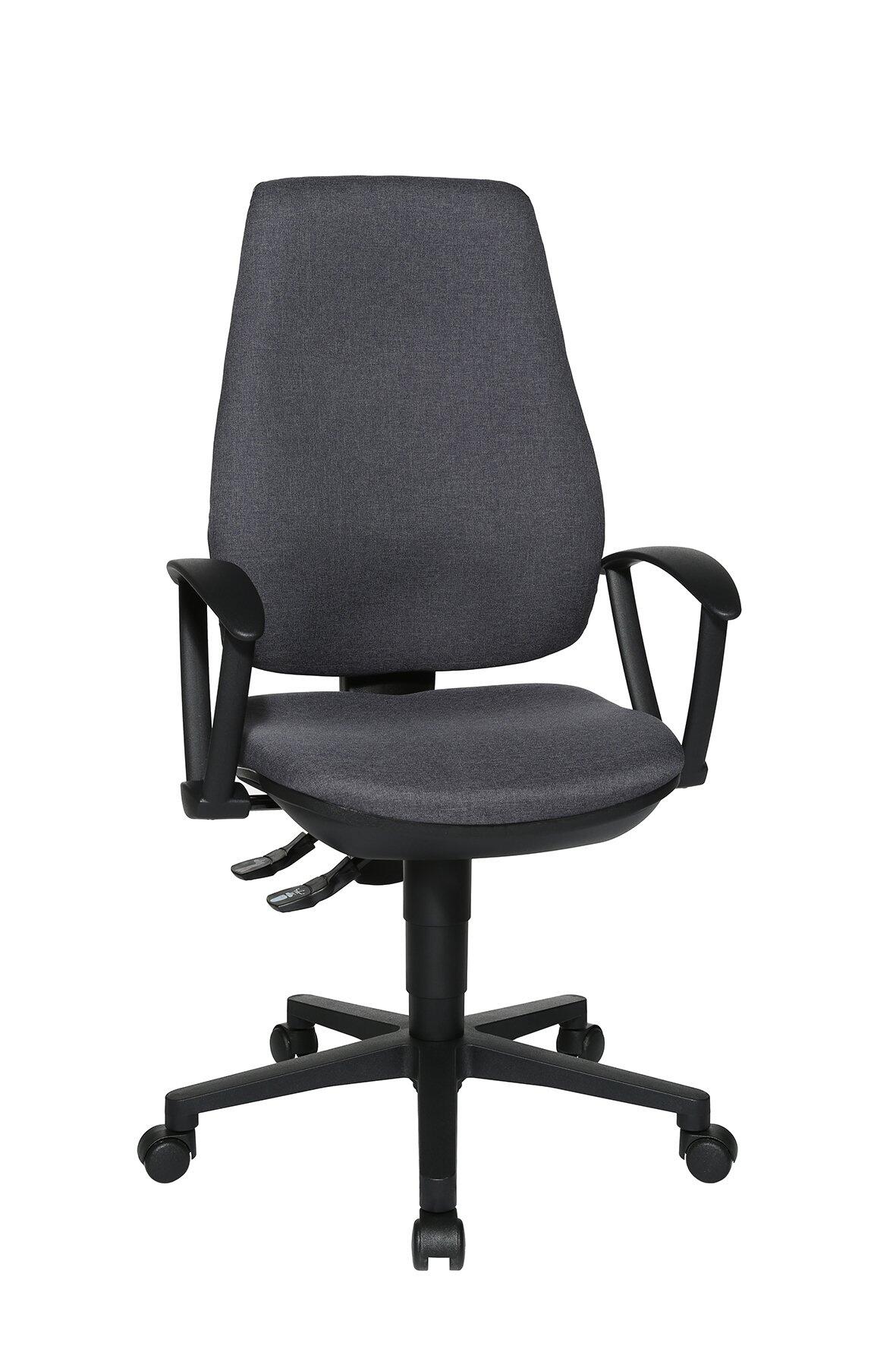 Bürostuhl Point 10 in Frontalperspektive mit fünf Rollen, verstellbarem Gaslift und stufenlos arretierbarer Permanentkontaktmechanik.