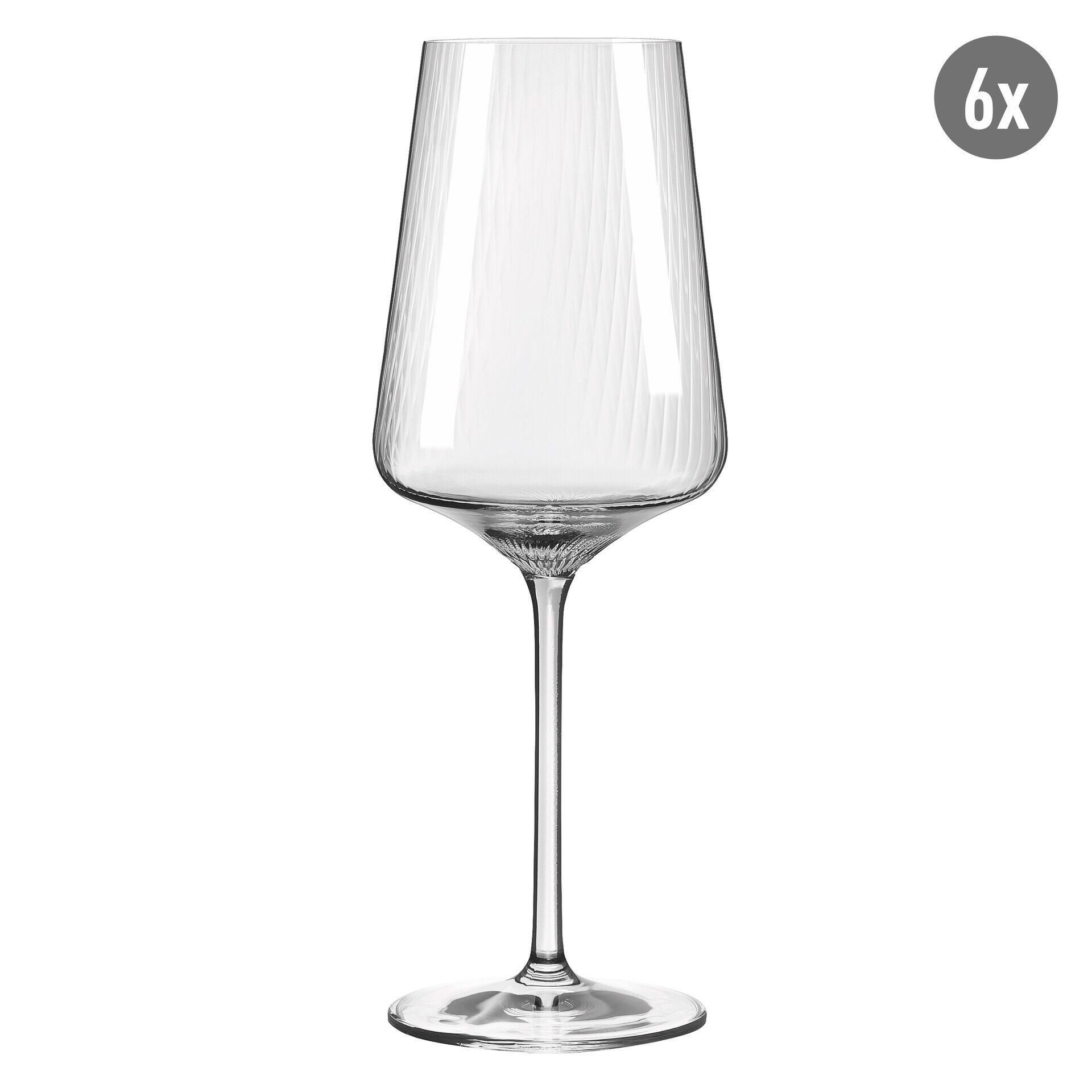 Elegantes Weinglas mit schlanker, hoher Form und vertikal gerilltem Kelch, ideal für Rot- und Weißwein.