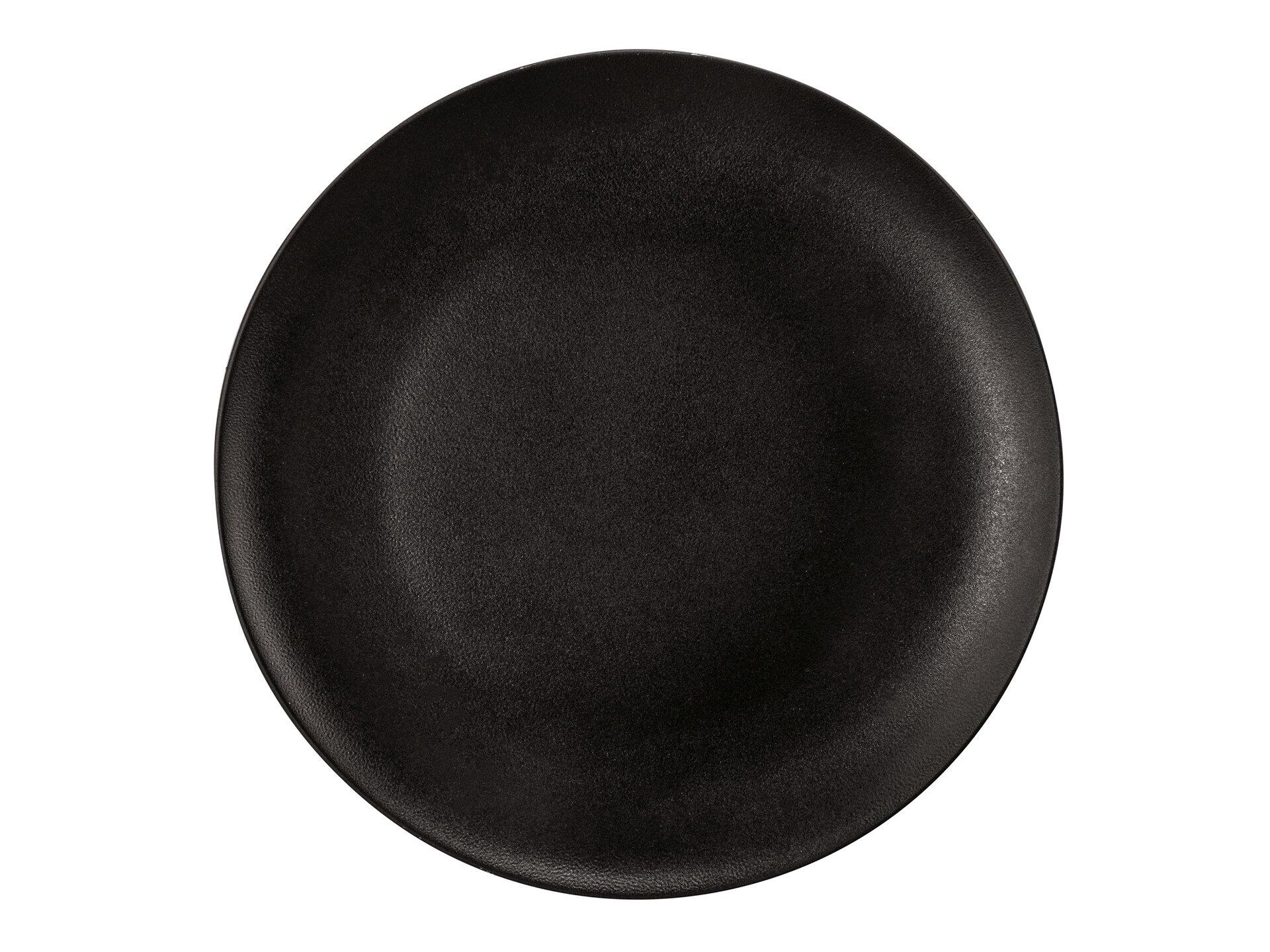 Teller Liberty Velvet Black, einfarbig schwarz mit gewelltem Rand und organischer Form, in Vogelperspektive dargestellt.