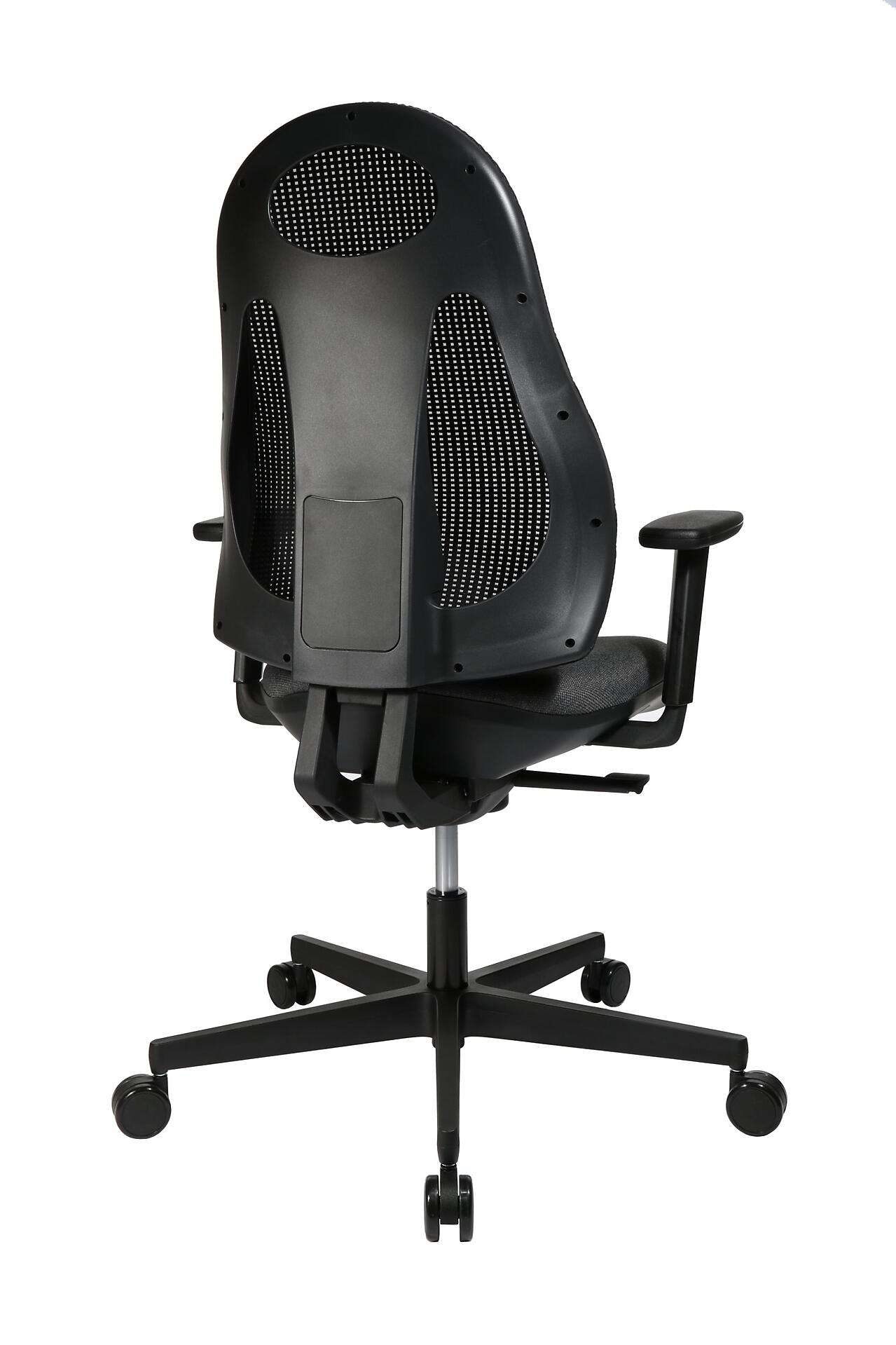 Bürostuhl Profi Office 10 mit schwarzem Kunststoffgestell, wabenartigem Rückendesign, ergonomischen Armlehnen und verstellbarem Mechanismus zur Lordosenstütze.