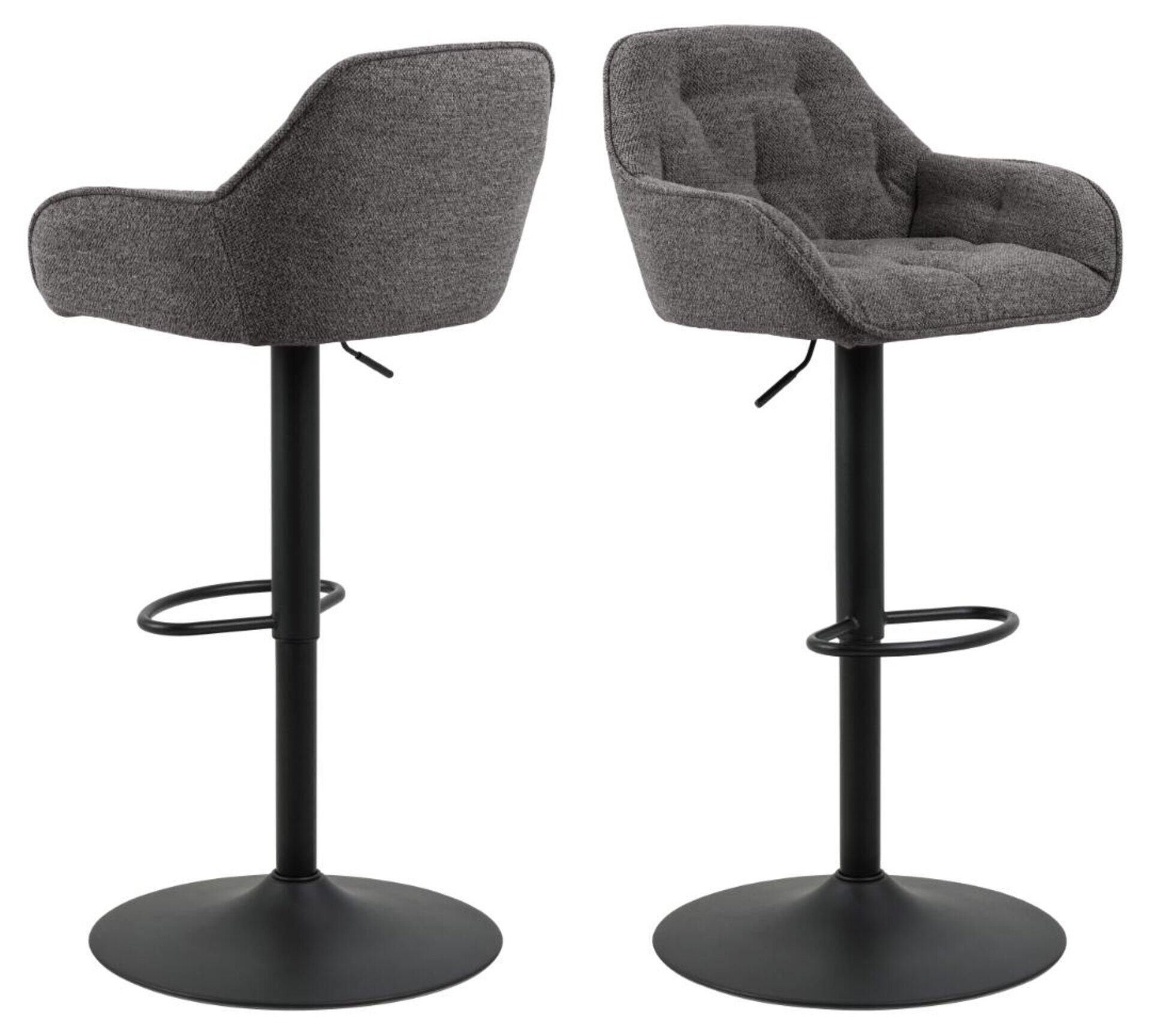 Barhocker Brooke in Grau mit verstellbarer Höhe, Fußring und Drehhinweise.