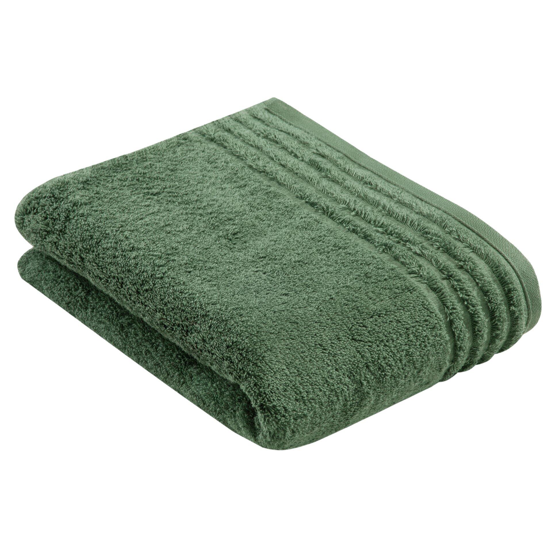 Hellgrünes Badetuch ViennaStyleSupersoft aus weichem Flanell mit gerolltem Saum, detailliert aus Vogelperspektive zur Darstellung der dichten Struktur.